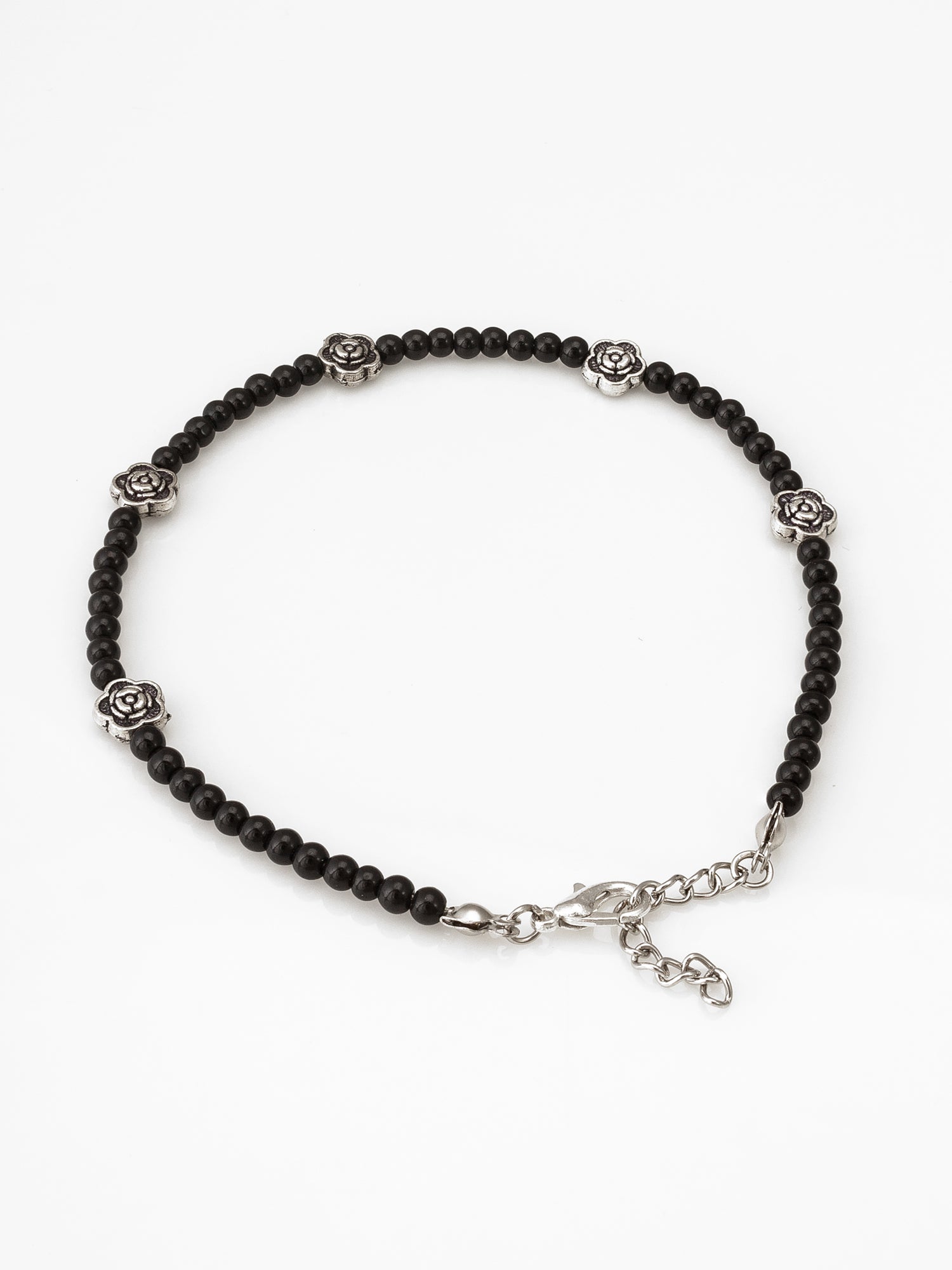 Black Bead Floral Rose Oxidized Anklet Set – View 3 | Aadita Jewelry