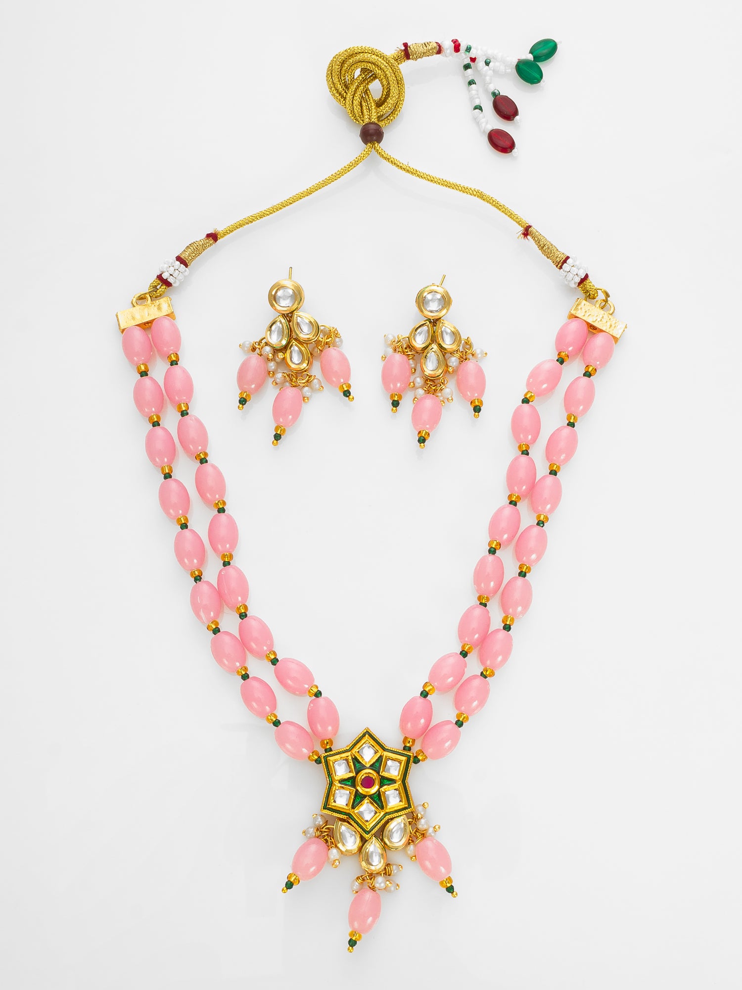 Gold Plated Kundan & Beads Designer Pink Necklace Set for Women | Aadita Jewelry