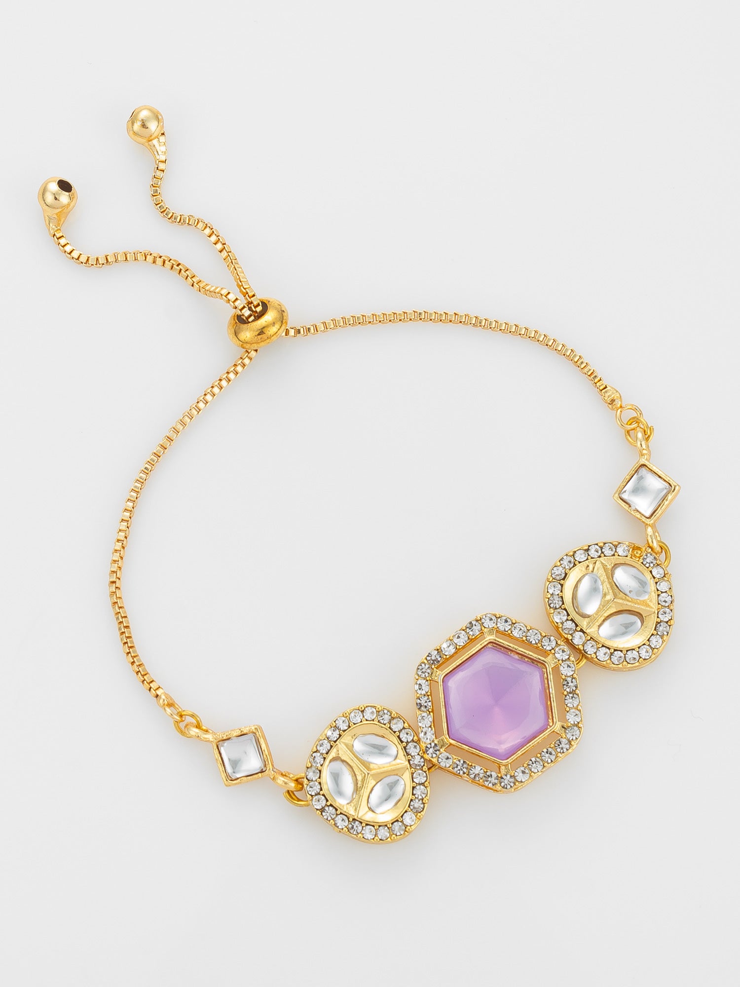 Lavender Hexagon Kundan Adjustable Bracelet – View 2 | Aadita Jewelry