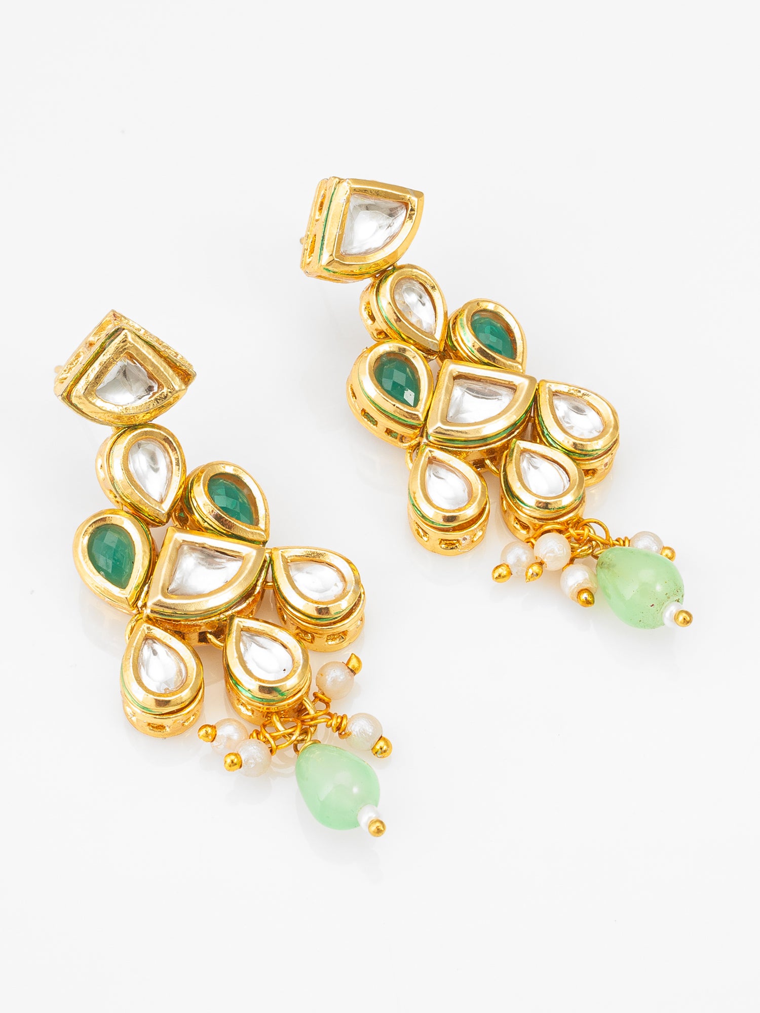 Gold-Plated Kundan Earrings with Stones and Drop | Aadita Jewelry