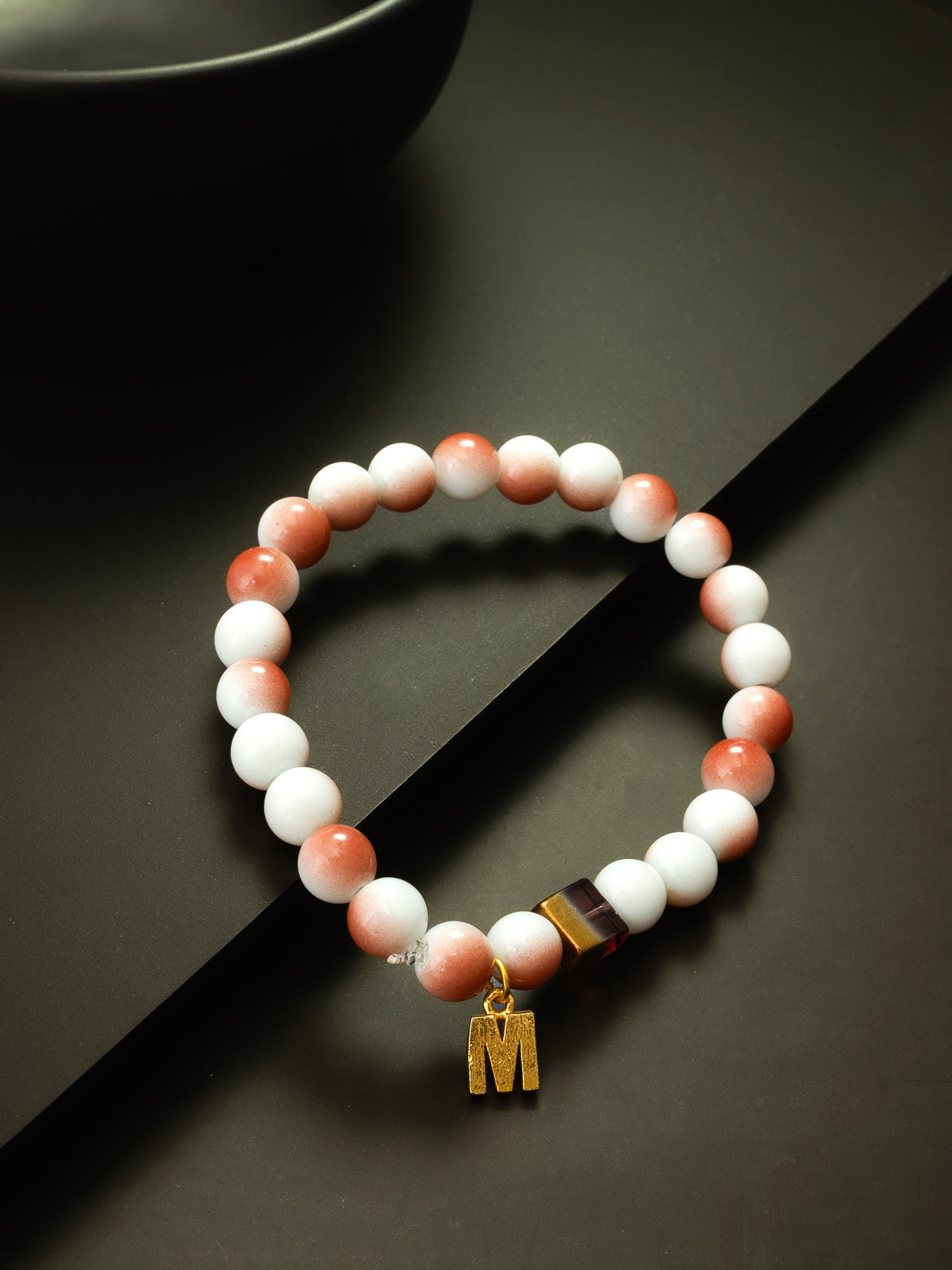 Peach and White Beaded Charm Bracelet – View 3 | Aadita Jewelry