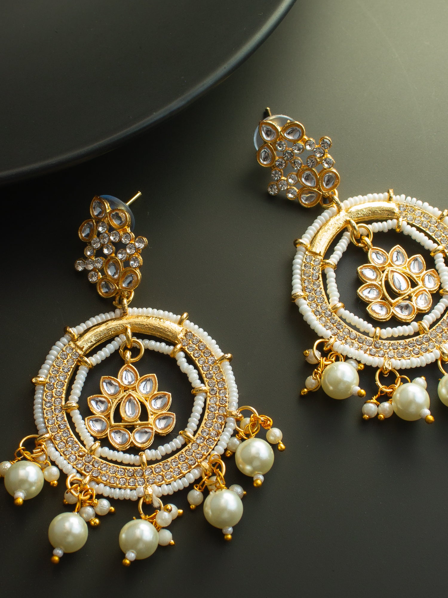 Gold Plated Kundan and Pearl Dangler Earrings for Women & Girls – View 3 | Aadita Jewelry