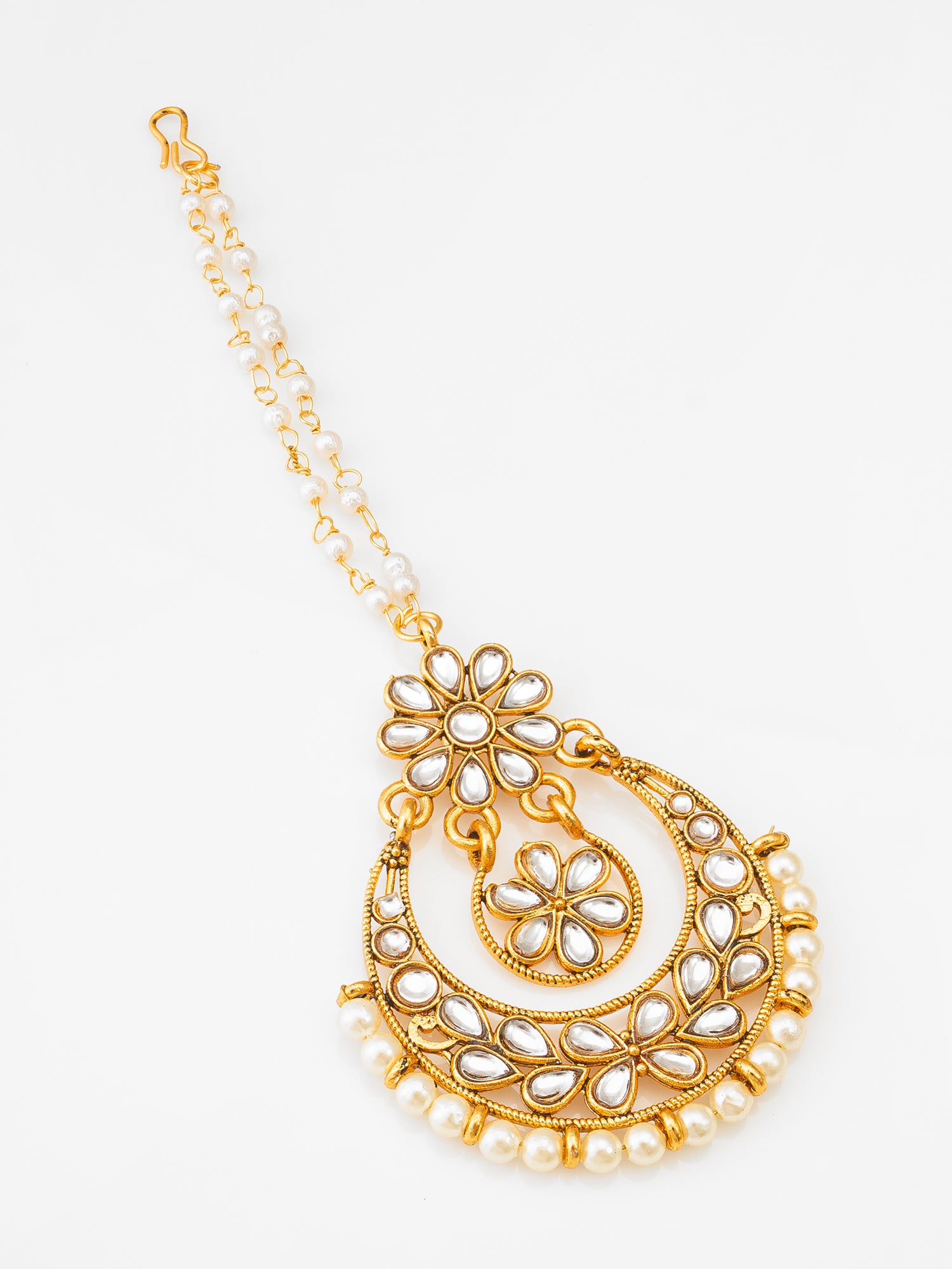 Fashion Gold-Plated Pearl Flower Design Maang Tikka | Aadita Jewelry