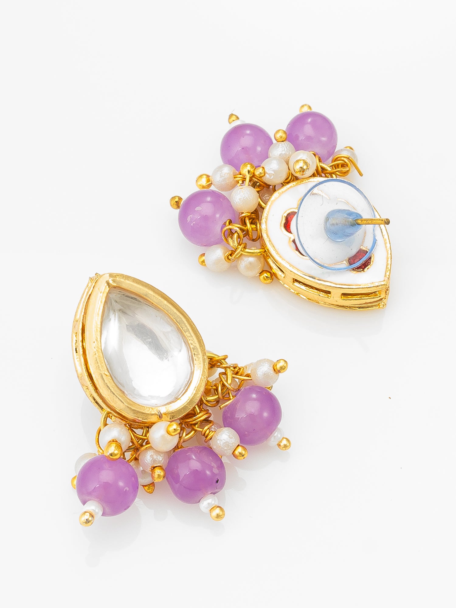 Gold-Plated Lavender Beads Kundan Choker Necklace Set – View 3 | Aadita Jewelry