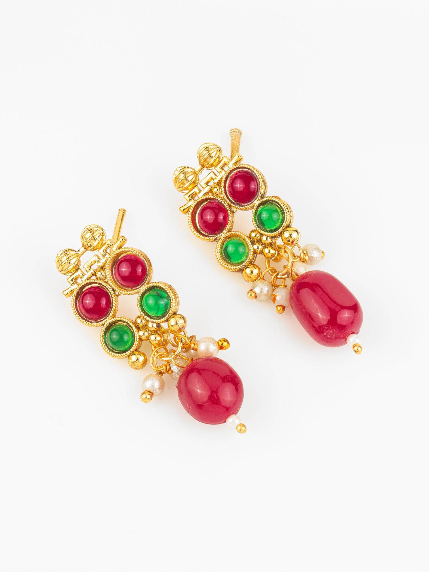 Gold Plated Dual-Tone Red & Green Stone Traditional Necklace Set for Women – View 2 | Aadita Jewelry