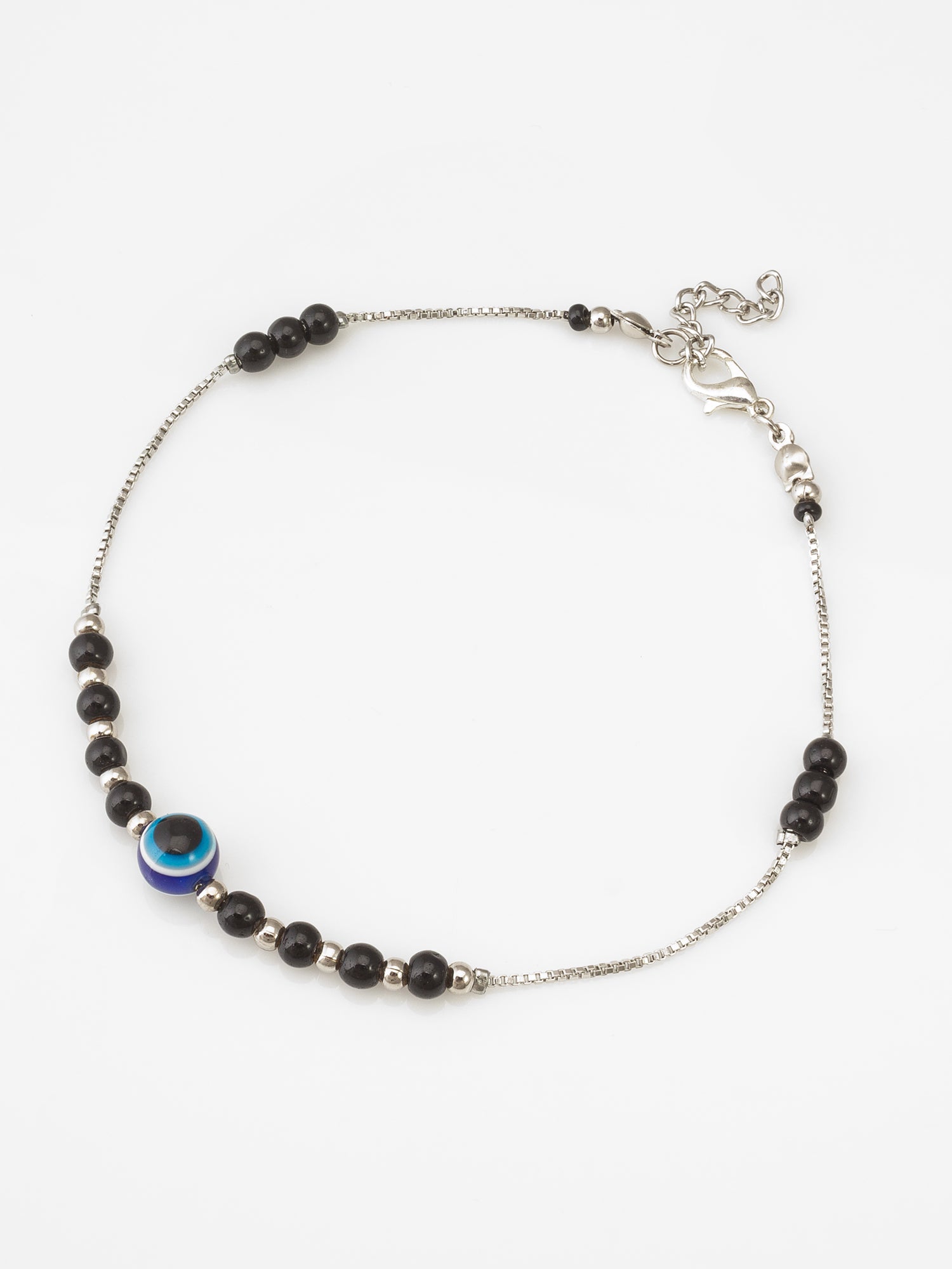 Evil Eye Black Bead Silver-Tone Anklet | Aadita Jewelry