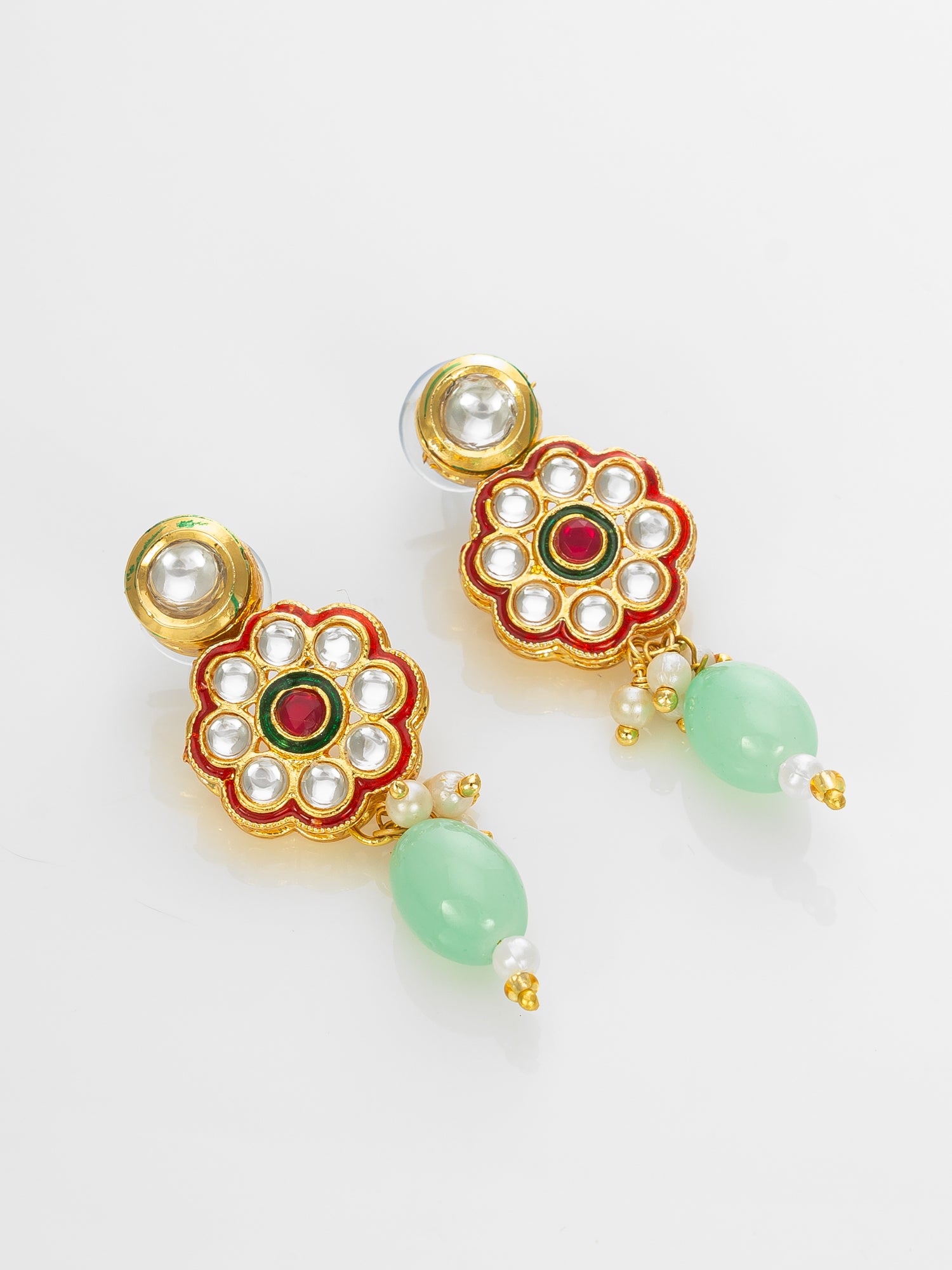 Gold Plated Mint Green Kundan Necklace Set for Women – View 2 | Aadita Jewelry