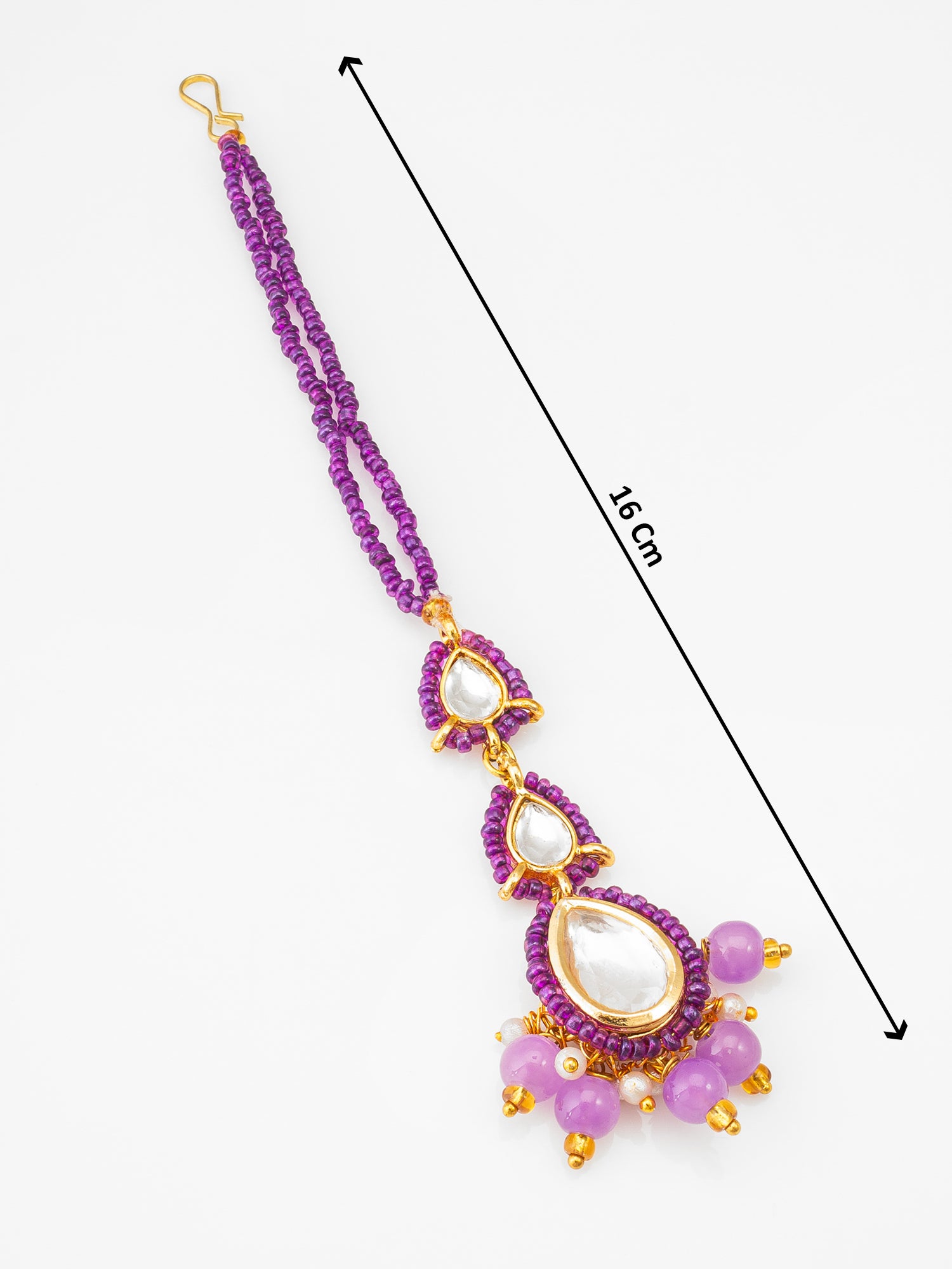 Pink Kundan Pearl Beaded Maang Tikka for Women – View 4 | Aadita Jewelry