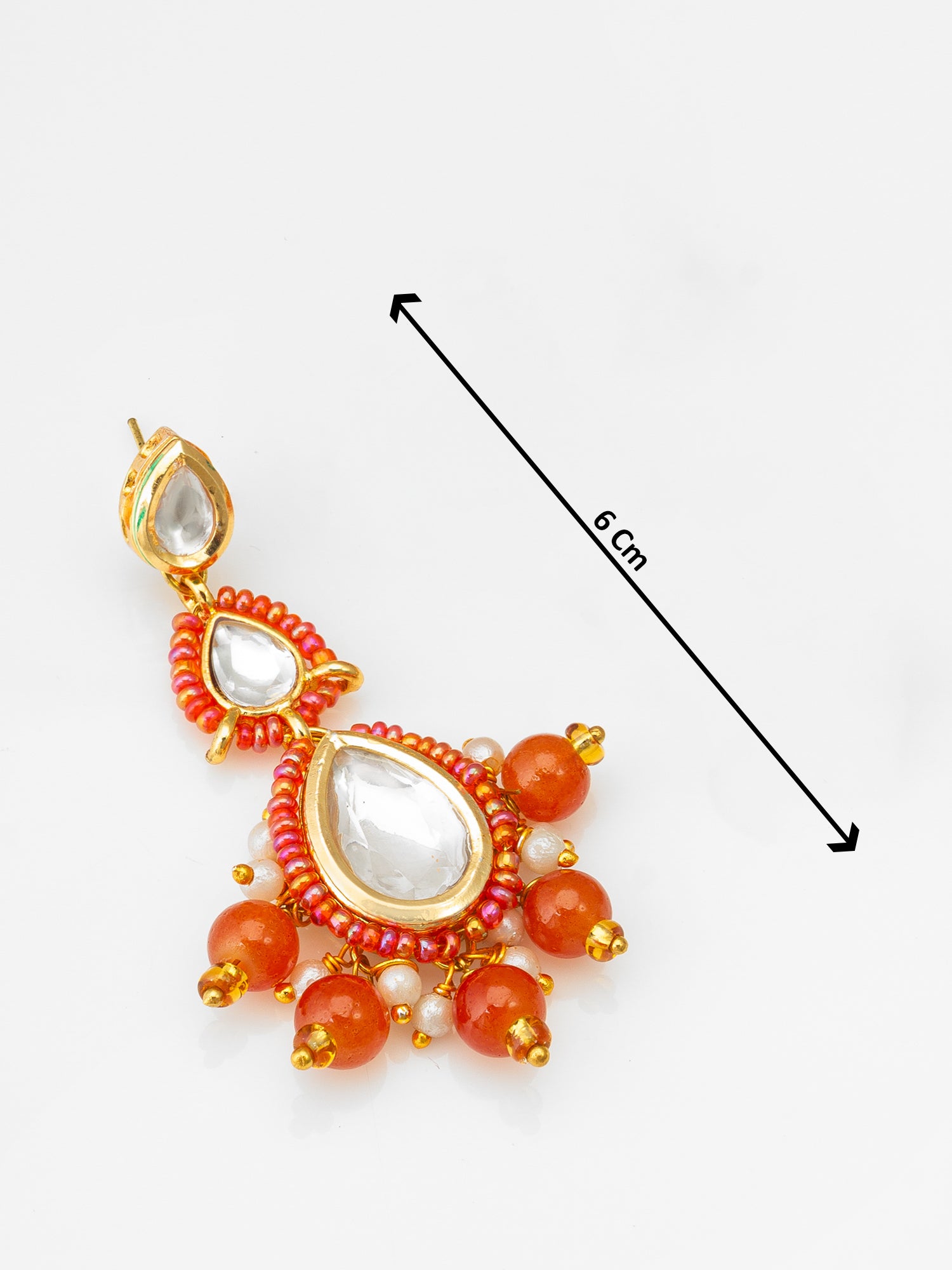 Orange Kundan Drop Earrings with Beads and Pearl – View 3 | Aadita Jewelry