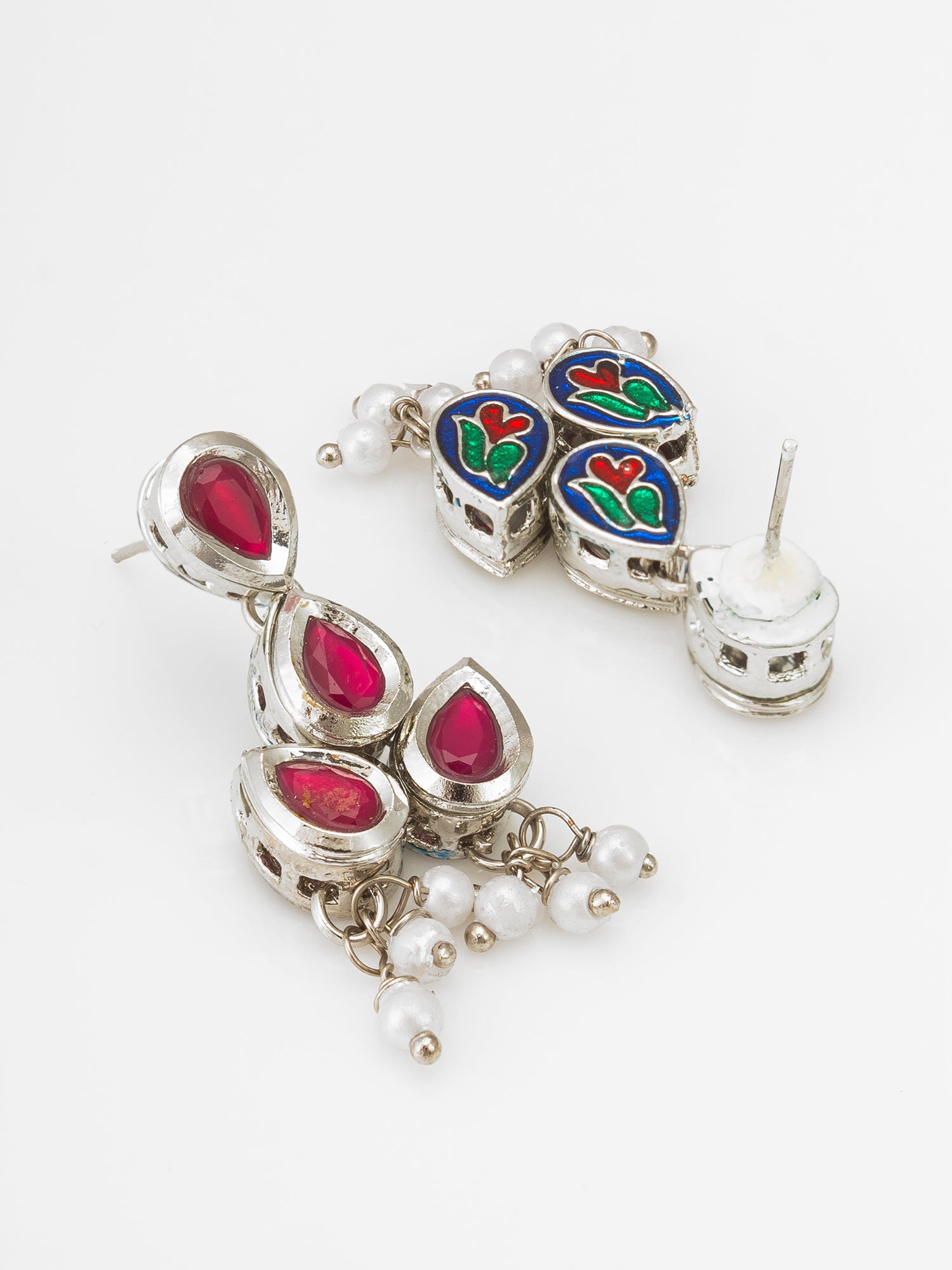 Silver Plated drop Earrings with Pearl Bunches – View 2 | Aadita Jewelry