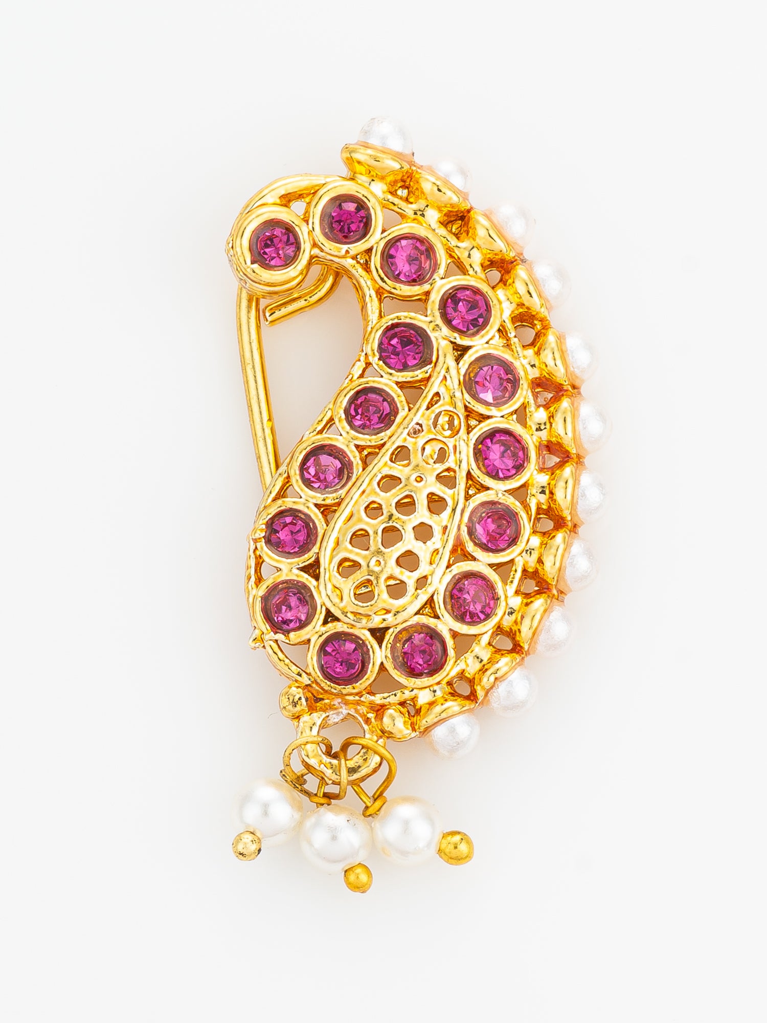 Gold Plated Openwork Pink Nath | Aadita Jewelry