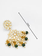 Kundan Square Pendant Earrings with Emerald Green Beads and Pearl Drops – View 3 | Aadita Jewelry