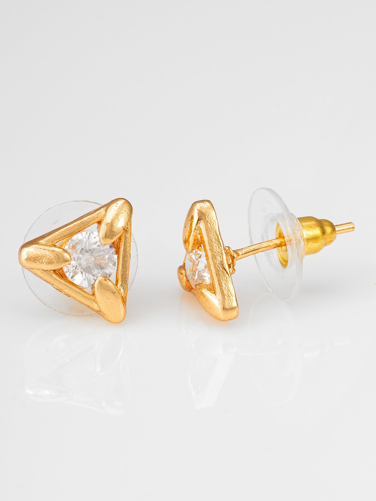 Gold-Plated Triangular Frame Stud Earrings with AD Stone – View 2 | Aadita Jewelry
