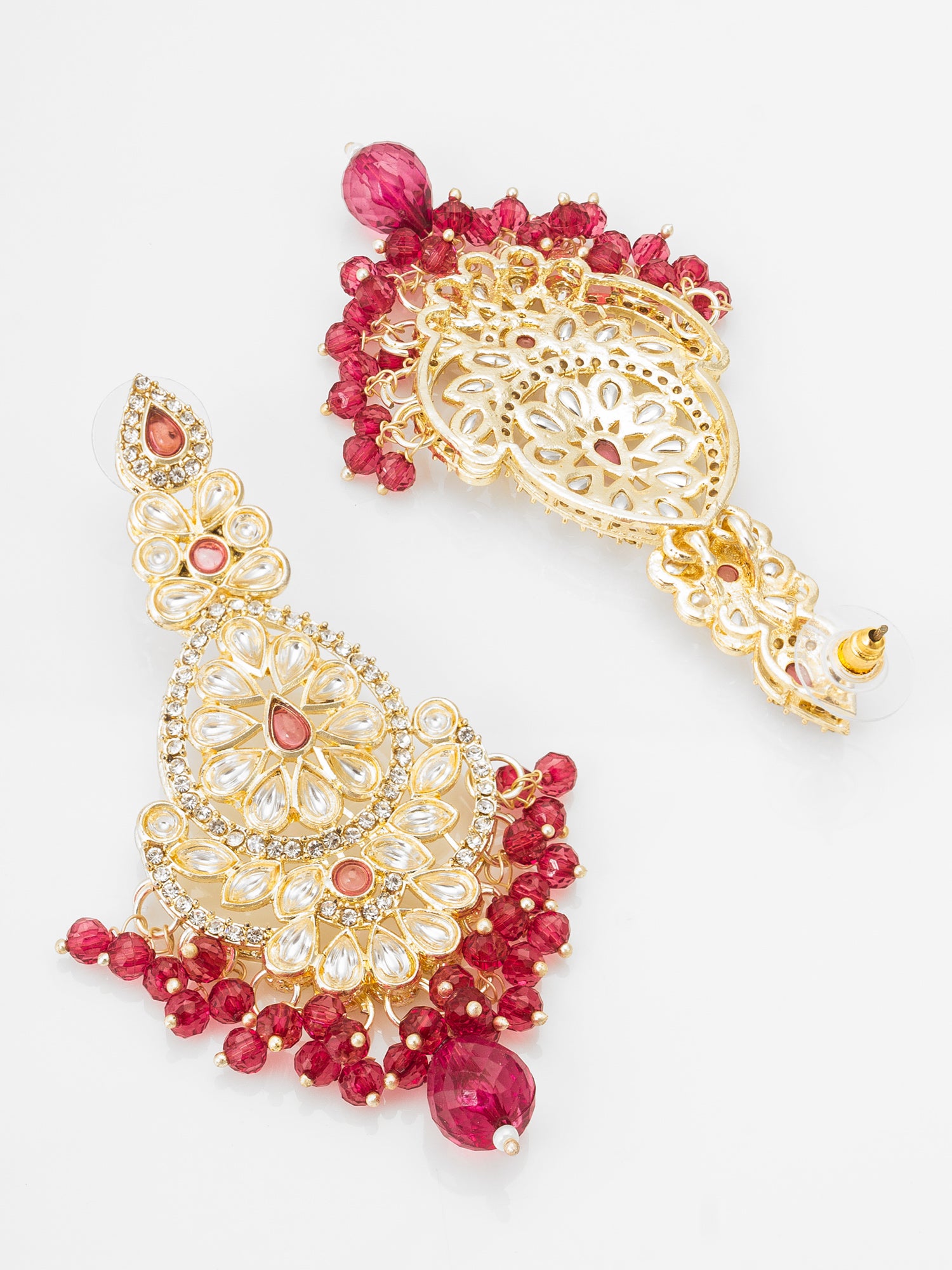 Ruby Red Kundan Chandbali Style Earrings – View 2 | Aadita Jewelry