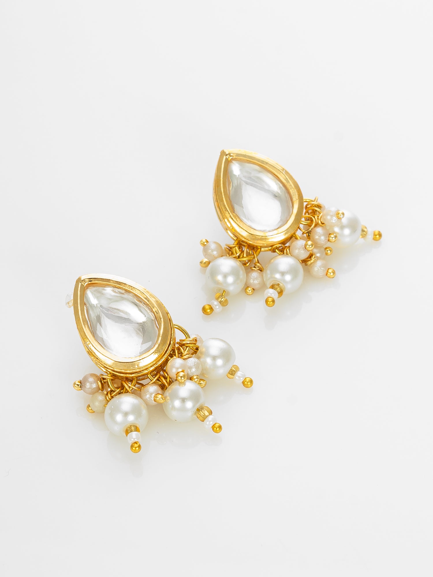 Gold Plated White Kundan Pearl Bridal Necklace Set for Women – View 2 | Aadita Jewelry