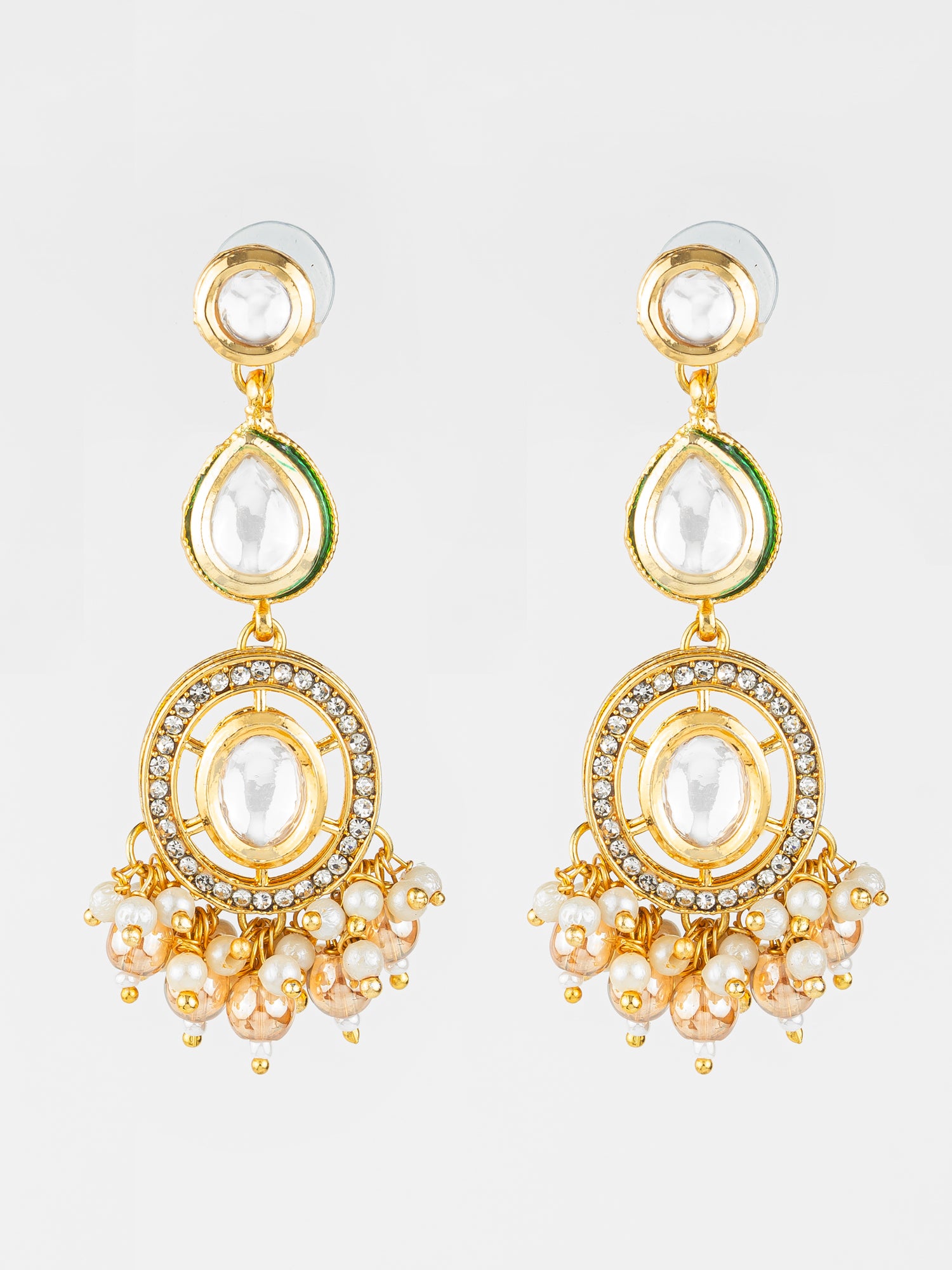 Gold Plated Kundan Pearl Beaded Traditional Earrings for Women & Girls | Aadita Jewelry