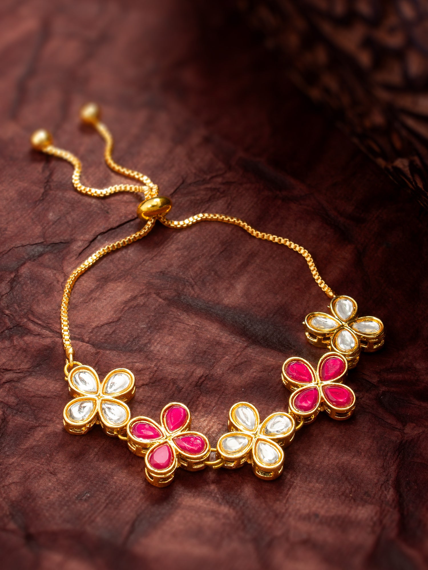 Ruby and Kundan Floral Adjustable Bracelet – View 5 | Aadita Jewelry