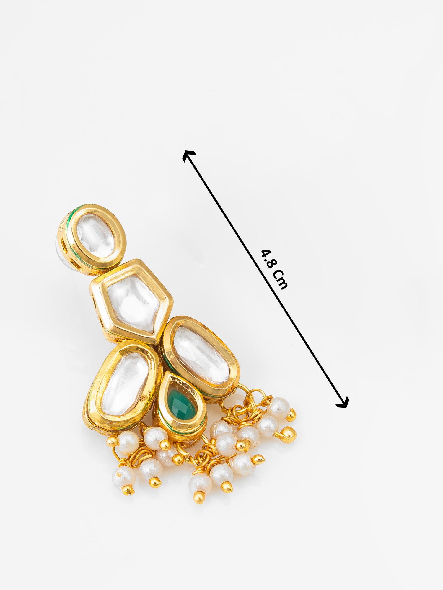 Gold-Plated Kundan Earrings with Green Stone and Pearl Drops – View 3 | Aadita Jewelry