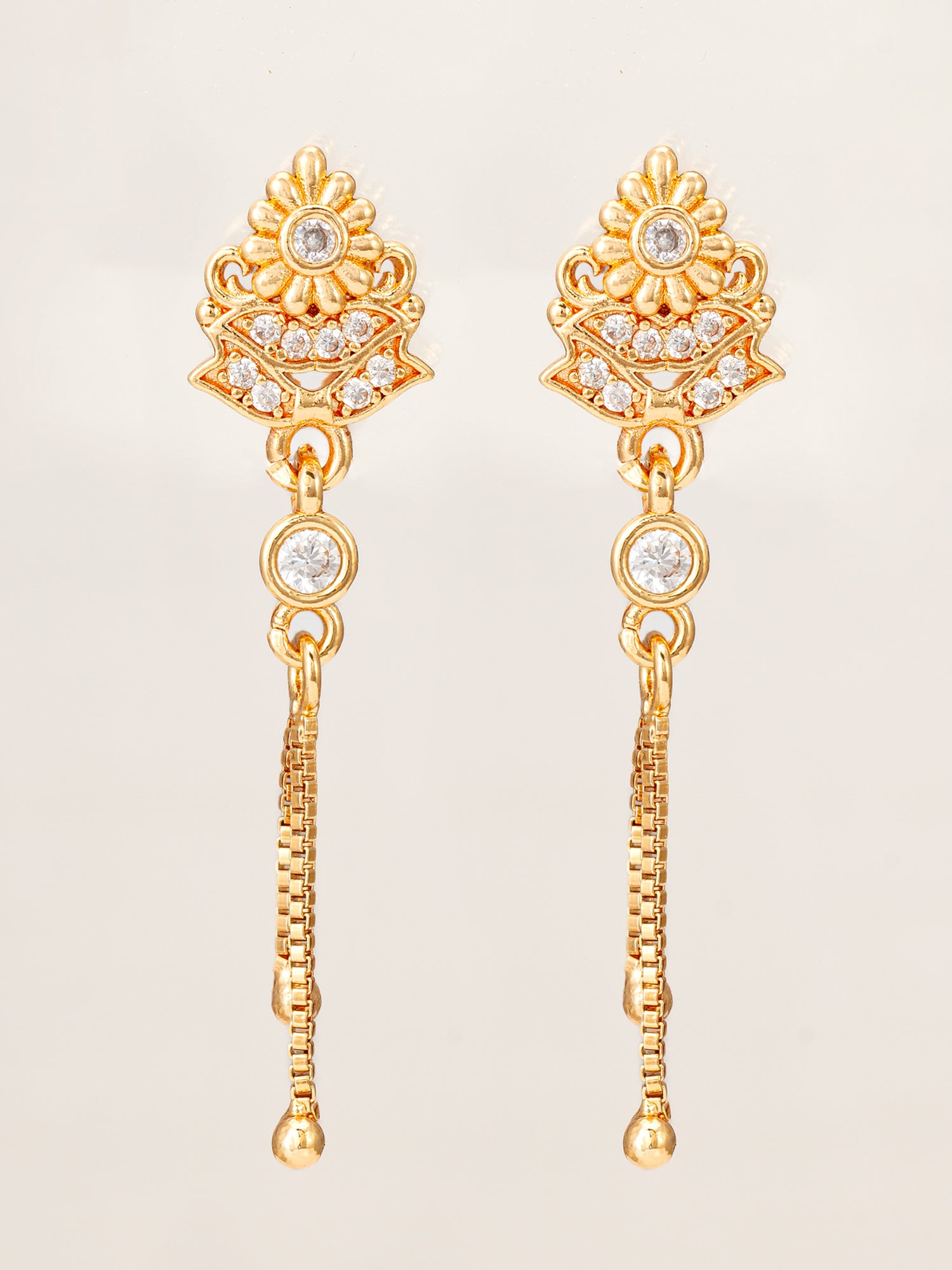Traditional Drop Chain American Diamond Earrings | Aadita Jewelry
