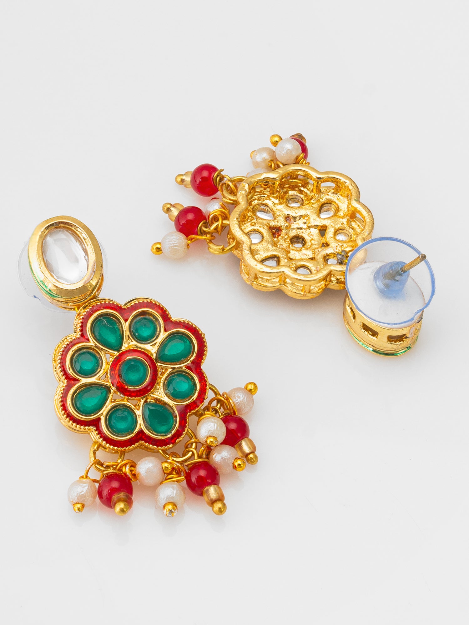 Ruby Red Bead Choker with Floral Kundan Motif Set – View 3 | Aadita Jewelry