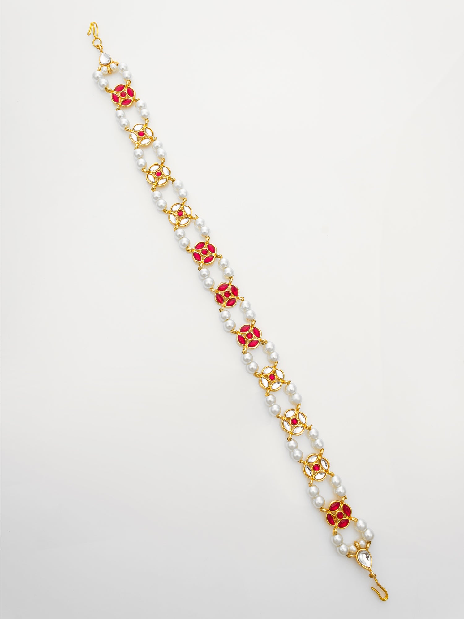Traditional Kundan Red Enamel Matha Patti with Pearls – Bridal Headpiece | Aadita Jewelry