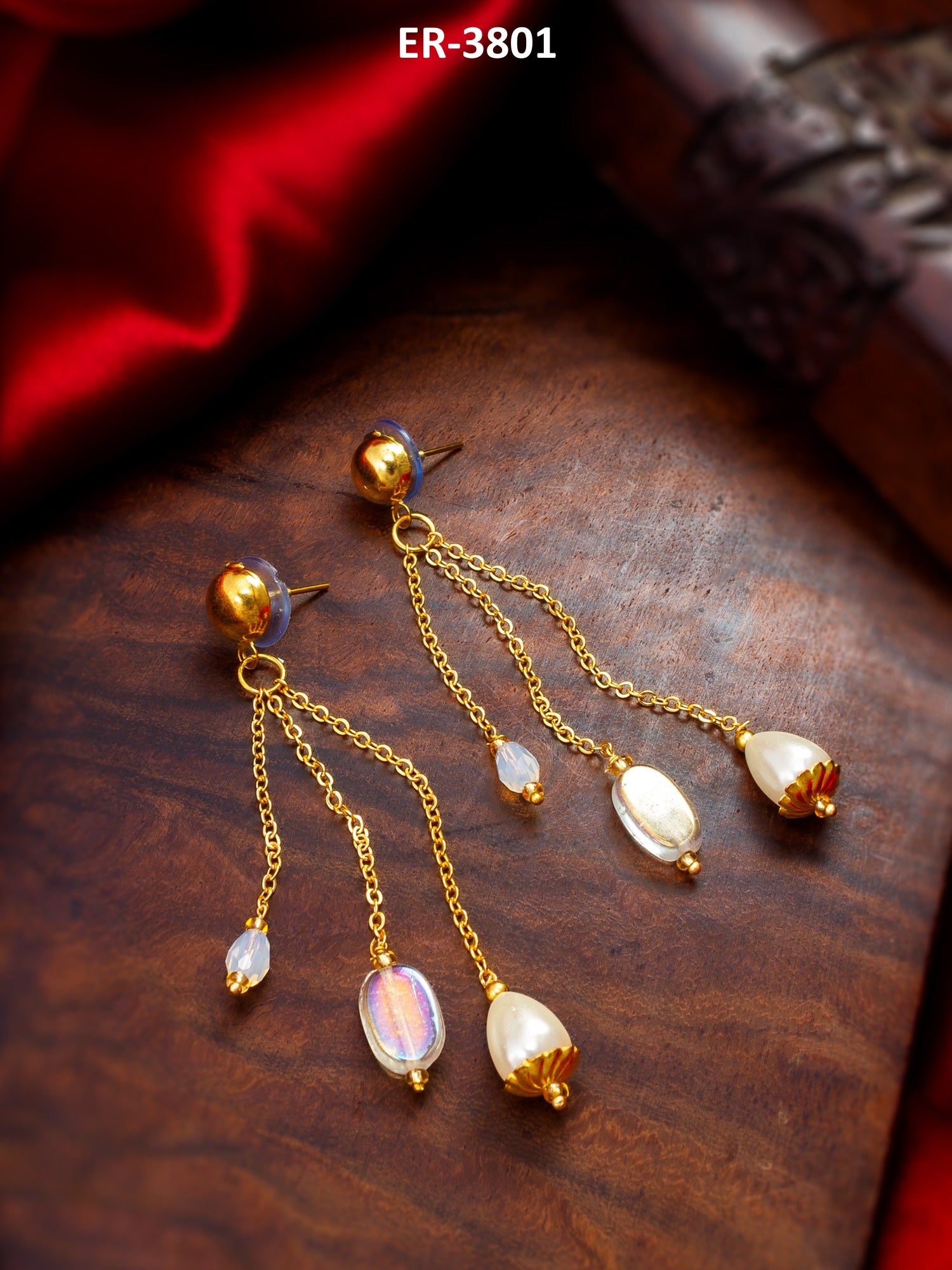 Gold-Tone Multi-Chain Tassel Earrings – View 5 | Aadita Jewelry