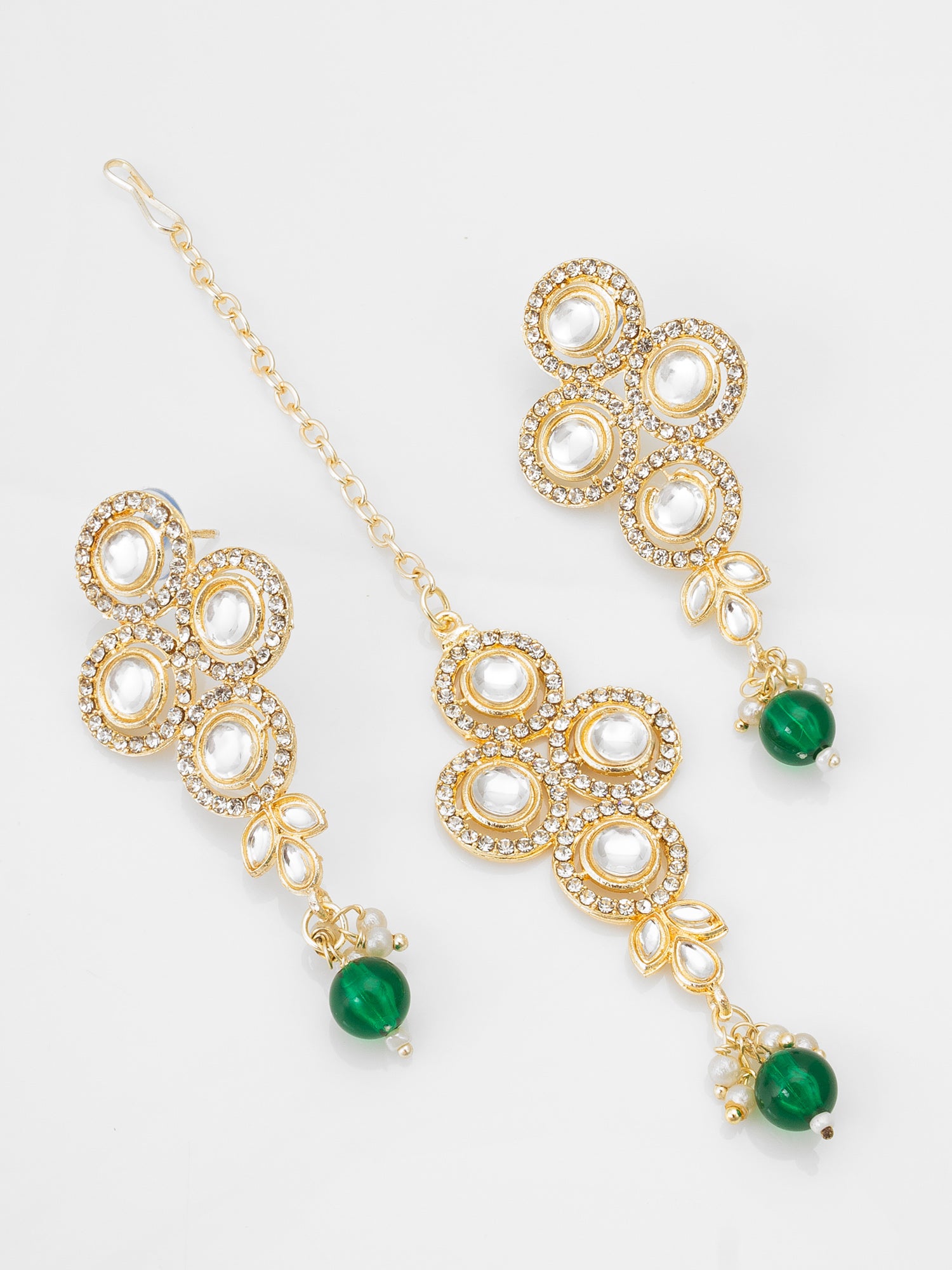Green Beaded Kundan Choker Necklace Set with Earrings – View 2 | Aadita Jewelry