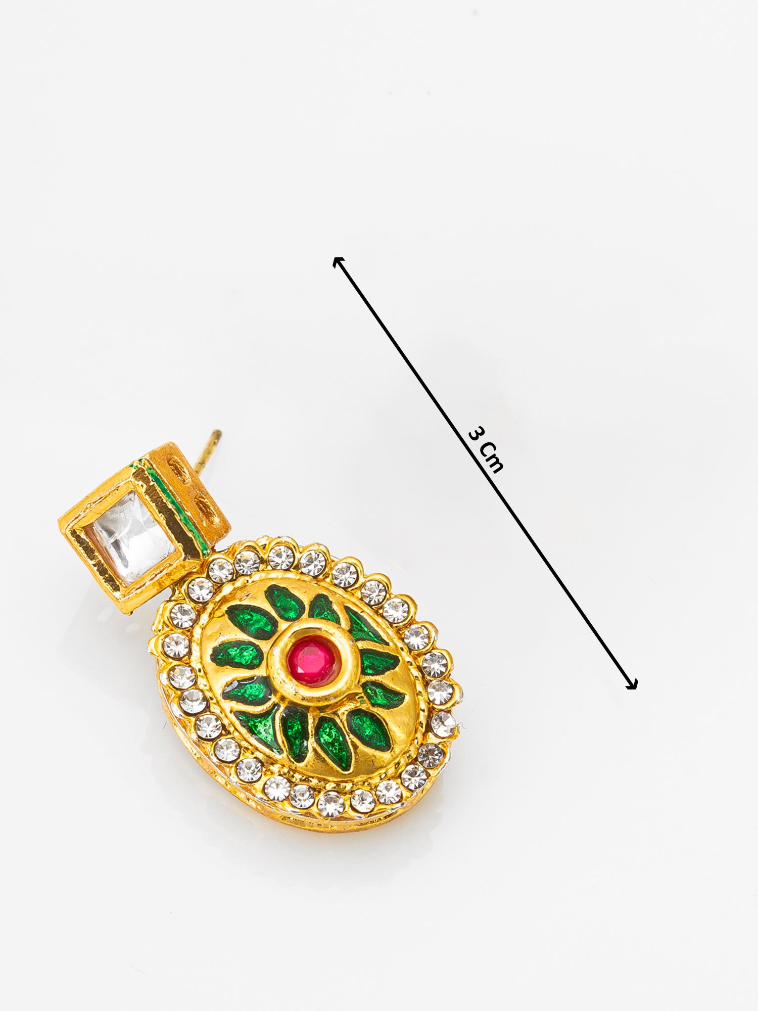 Gold-Plated Square Stud Earrings with Meenakari Drop and Crystal – View 3 | Aadita Jewelry