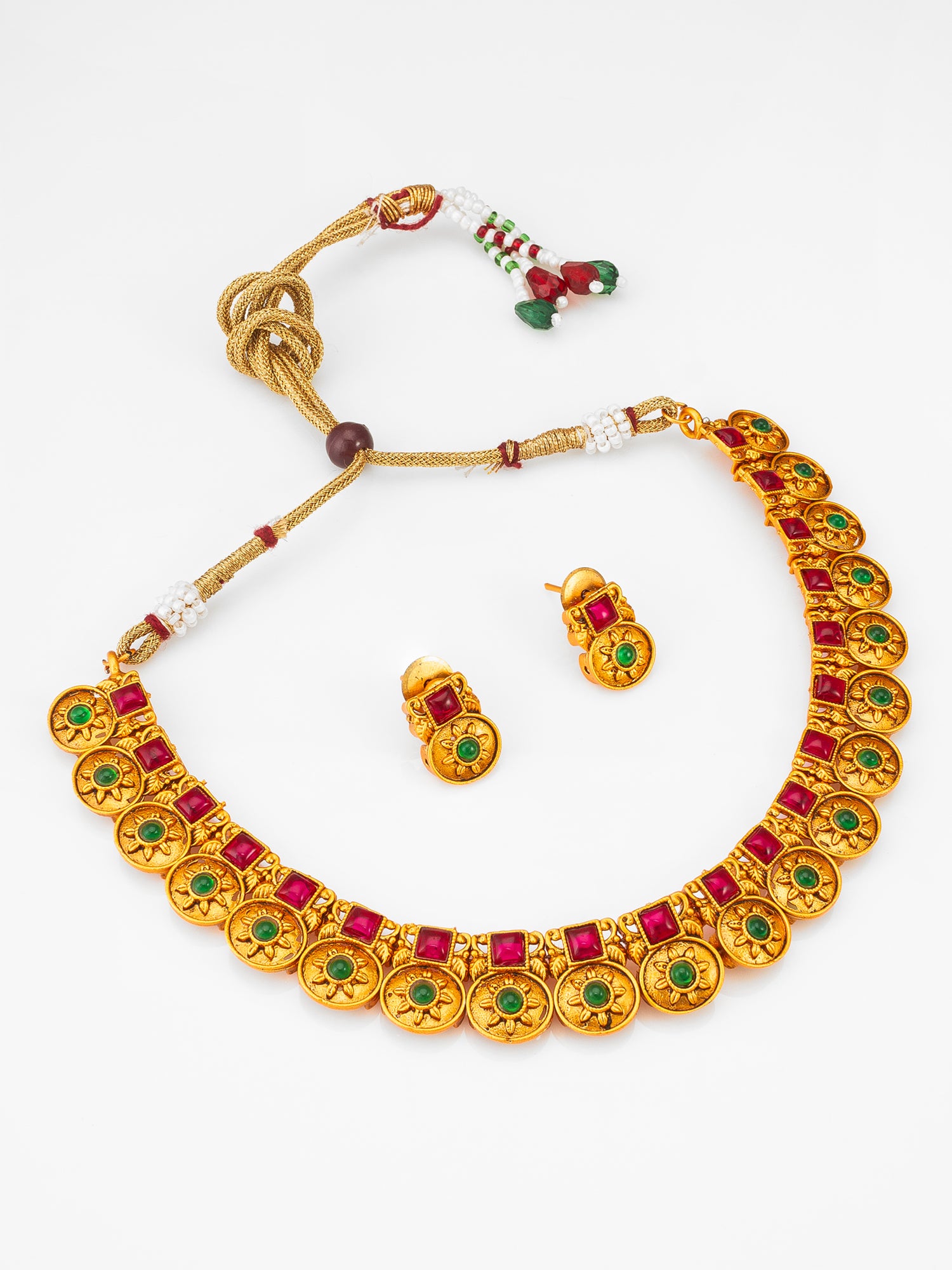 Antique Gold Sun Coin Choker Necklace Set with Stones | Aadita Jewelry
