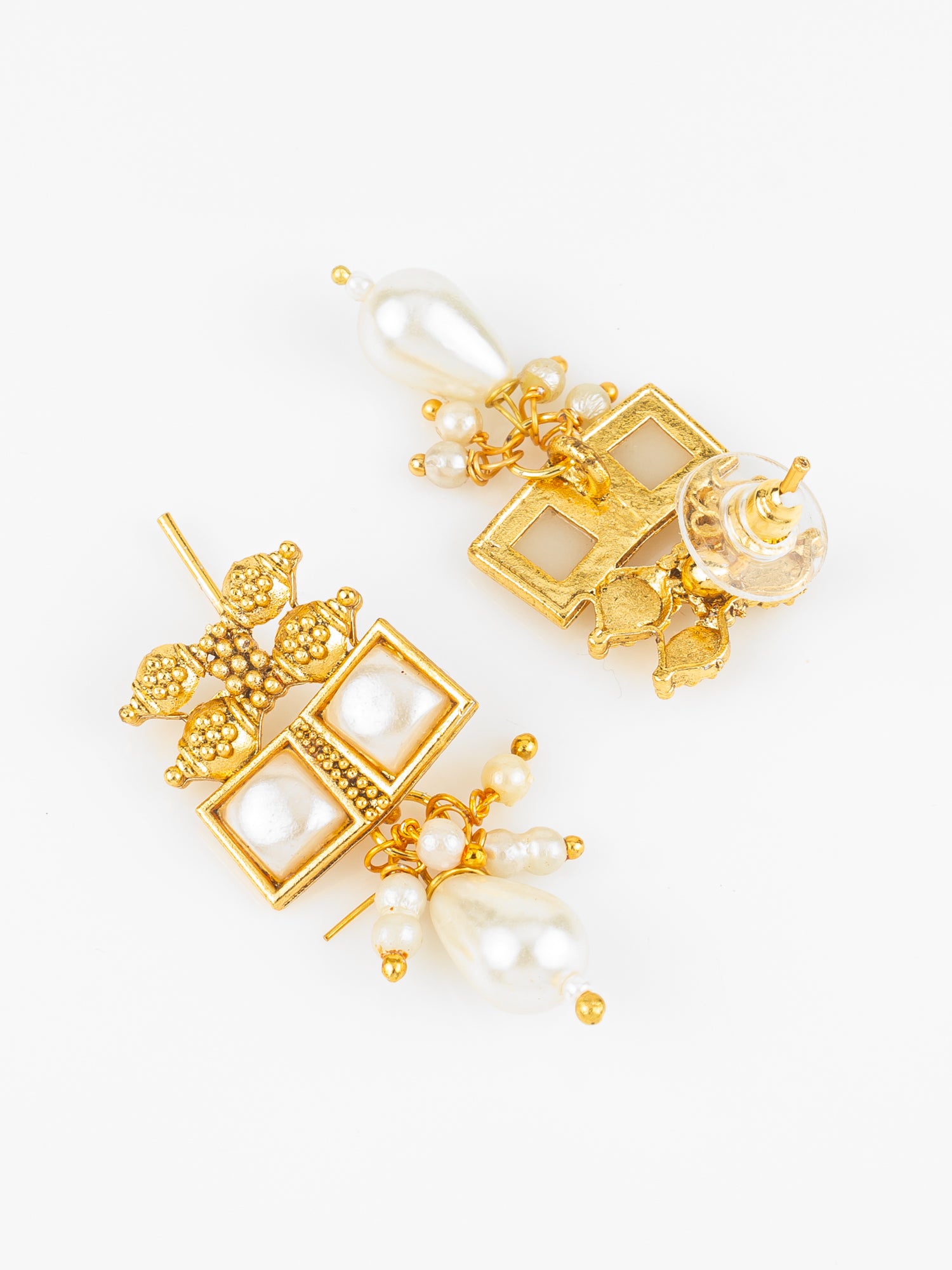 Gold Plated Pearl Kundan Geometric Traditional Necklace Set for Women – View 3 | Aadita Jewelry