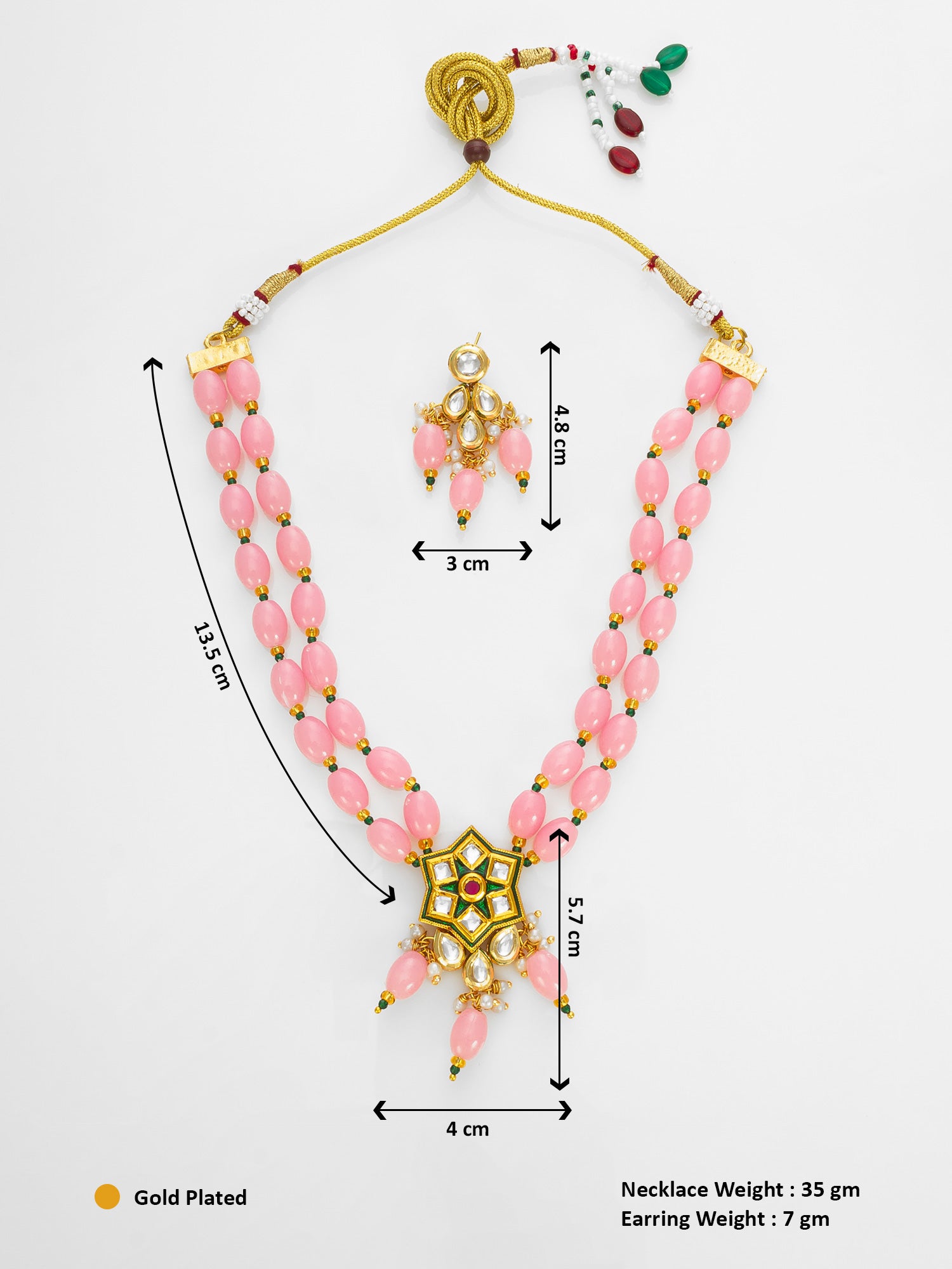 Gold Plated Kundan & Beads Designer Pink Necklace Set for Women – View 5 | Aadita Jewelry