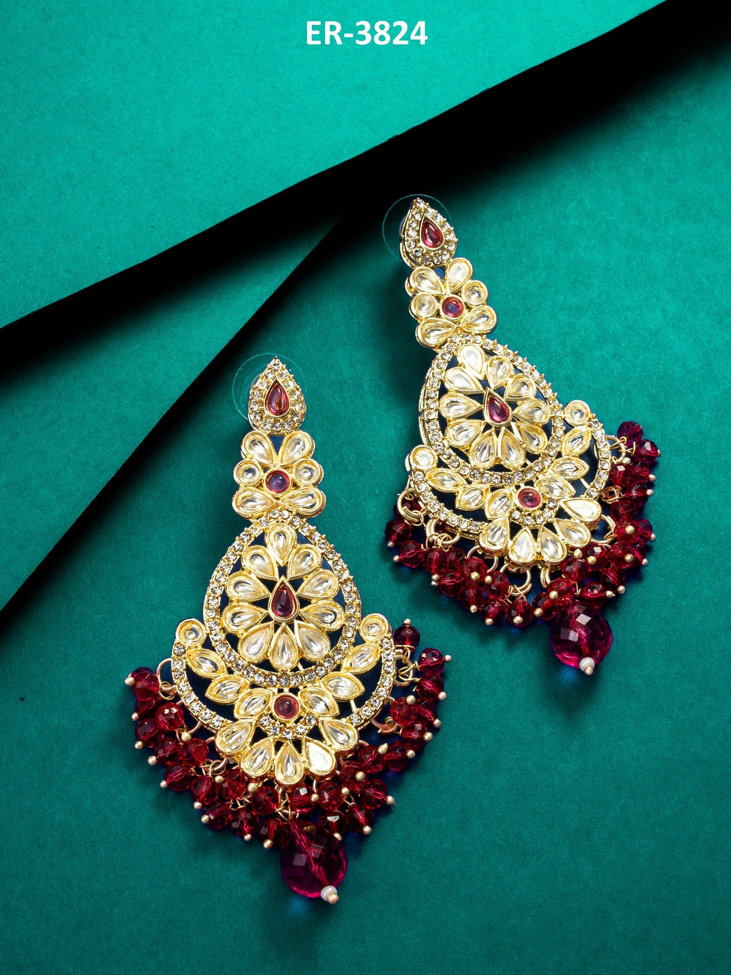 Ruby Red Kundan Chandbali Style Earrings – View 5 | Aadita Jewelry