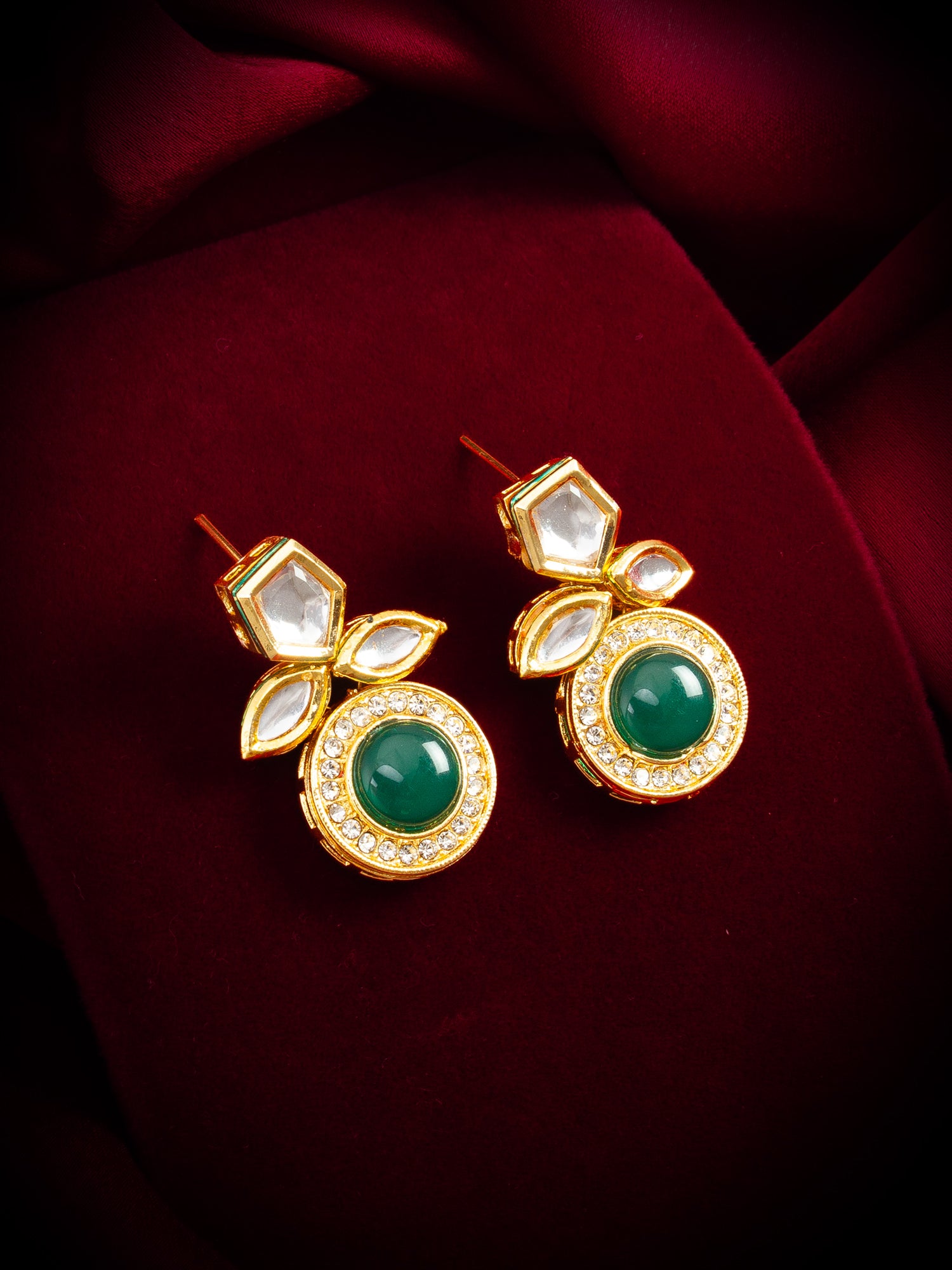 Stud Drop Earrings with Green Onyx Cabochon – View 4 | Aadita Jewelry