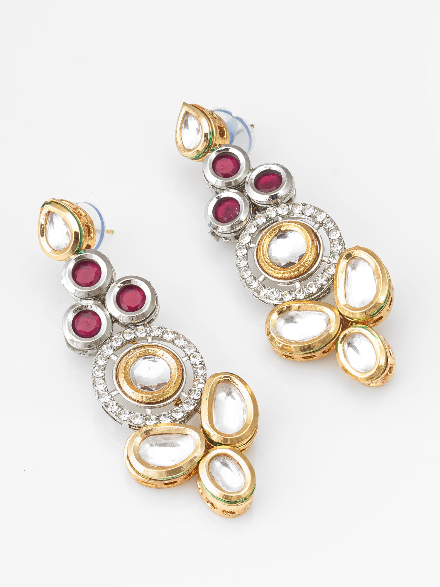 Dual-Tone Ruby Red and Kundan Studded Traditional Dangler Earrings | Aadita Jewelry