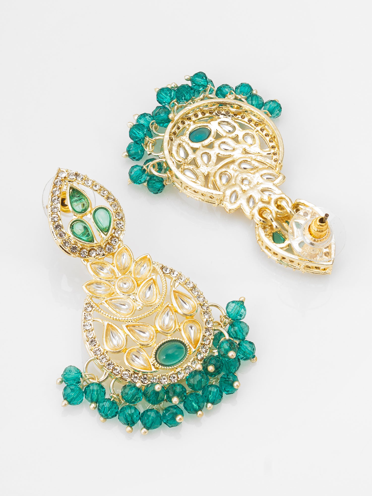 Green Kundan Floral Drop Earrings – View 2 | Aadita Jewelry