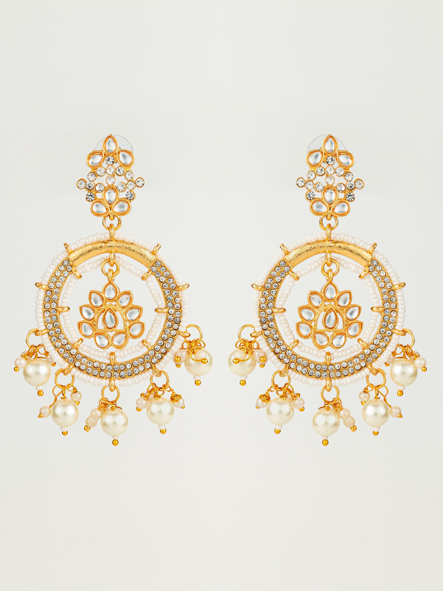Gold Plated Kundan and Pearl Dangler Earrings for Women & Girls | Aadita Jewelry