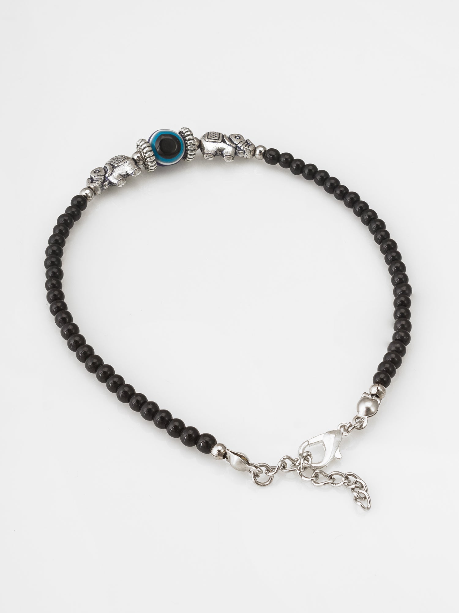 Black Bead Elephant Evil Eye Oxidized Single Anklet – View 3 | Aadita Jewelry
