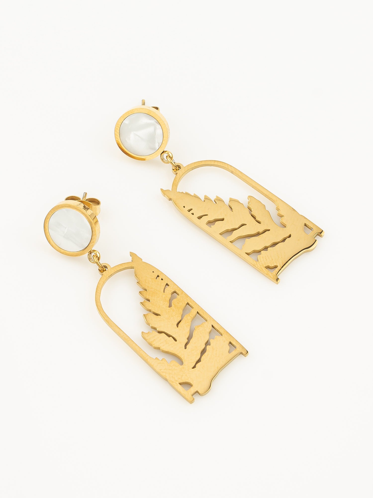 Gold Plated Matte Leaf Cutout Statement Earrings – View 2 | Aadita Jewelry