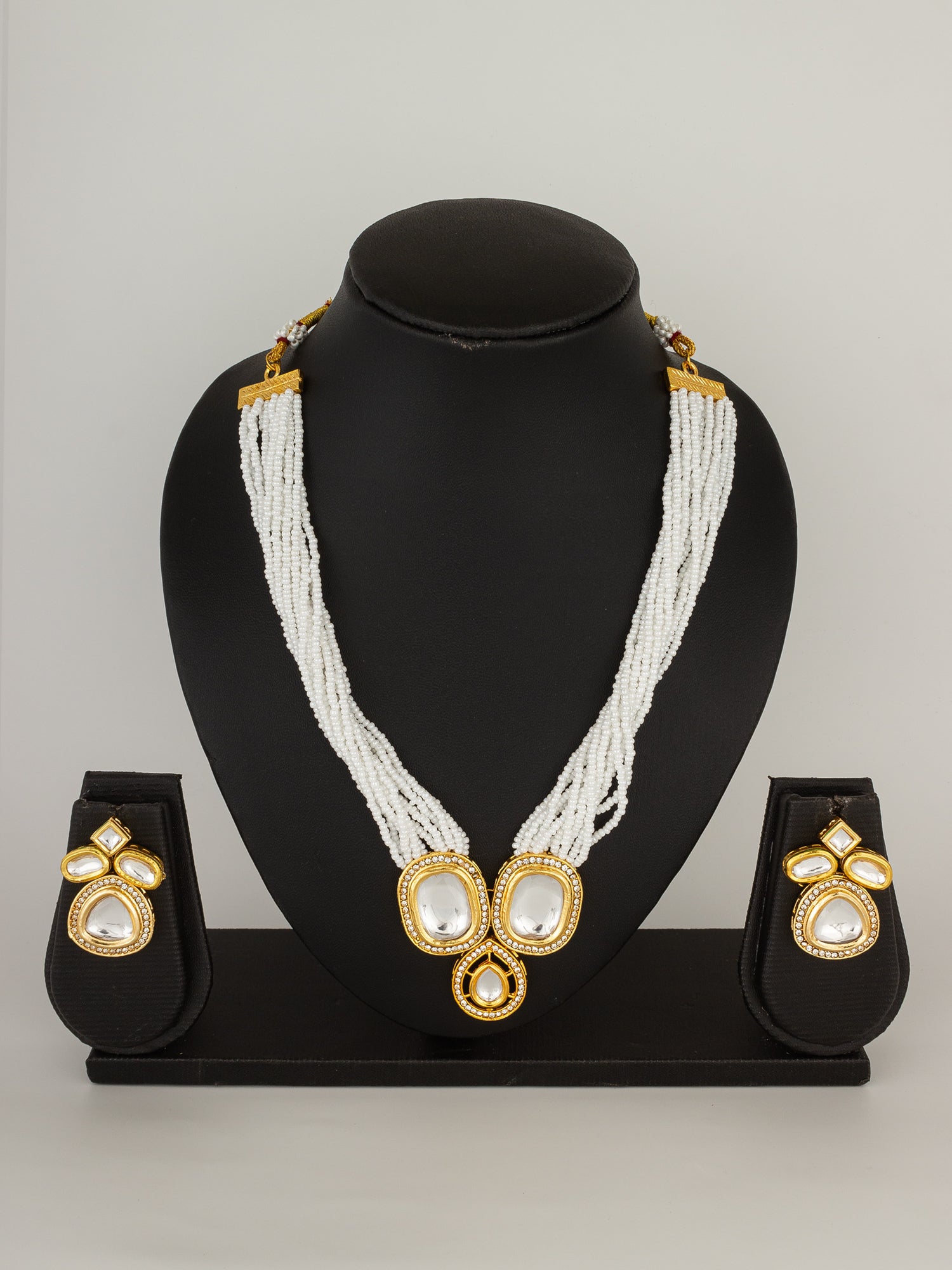 Multi-Strand Pearl Kundan Necklace Set – View 4 | Aadita Jewelry