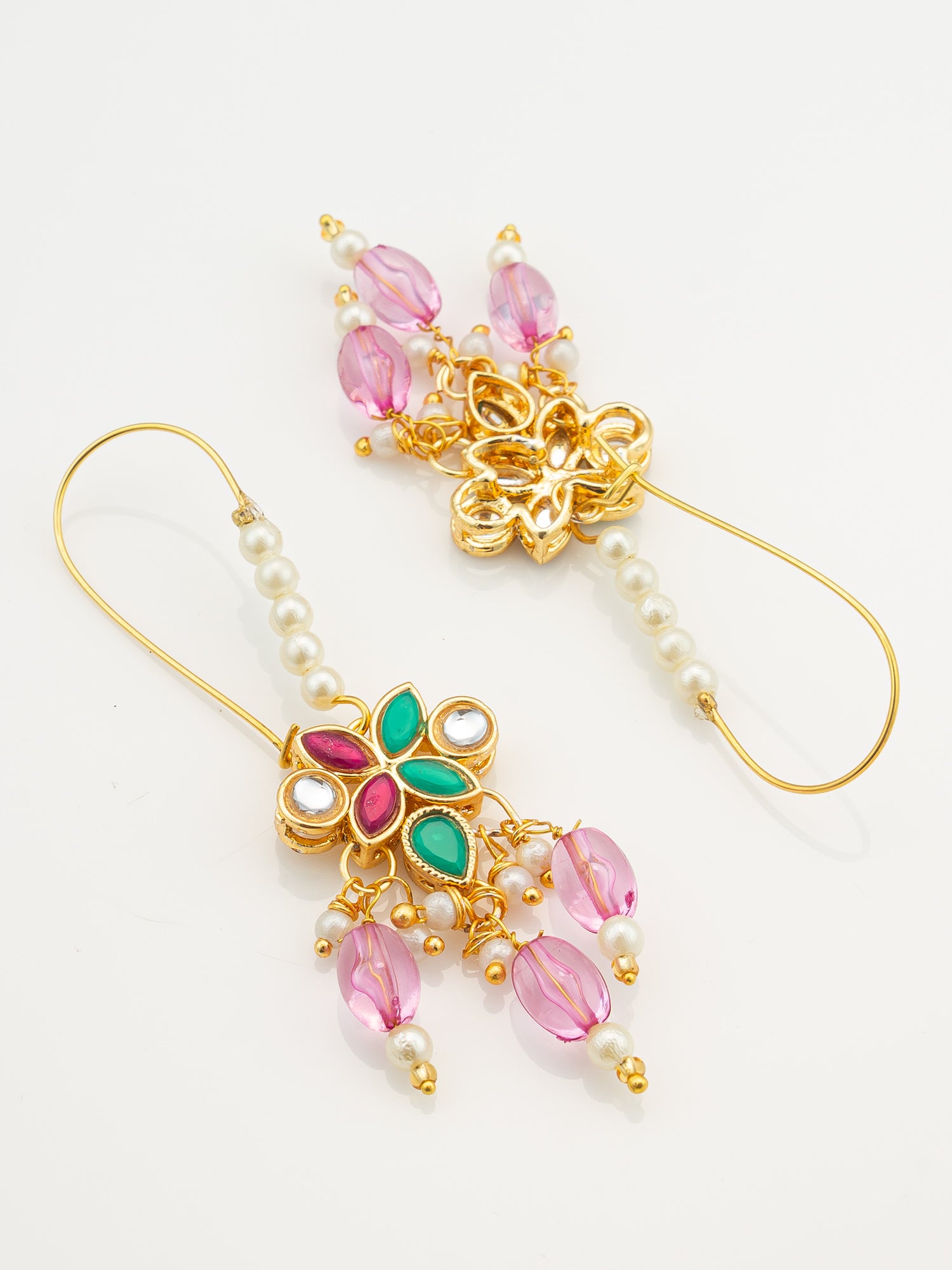 Floral Multi-Stone Drop Earrings with Pink Beads – View 3 | Aadita Jewelry