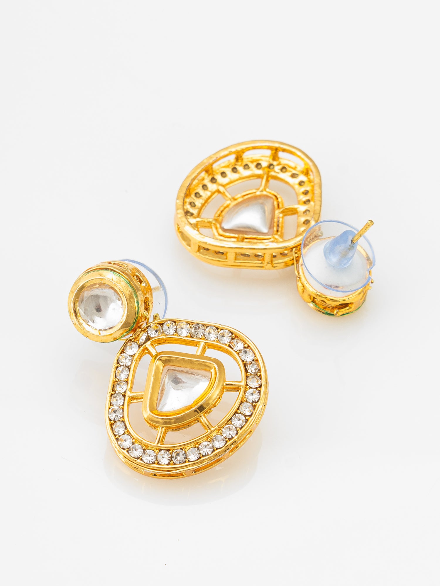 Kundan Mangalsutra Set with Black Beads Chain and Crystal Studded Earrings – View 4 | Aadita Jewelry