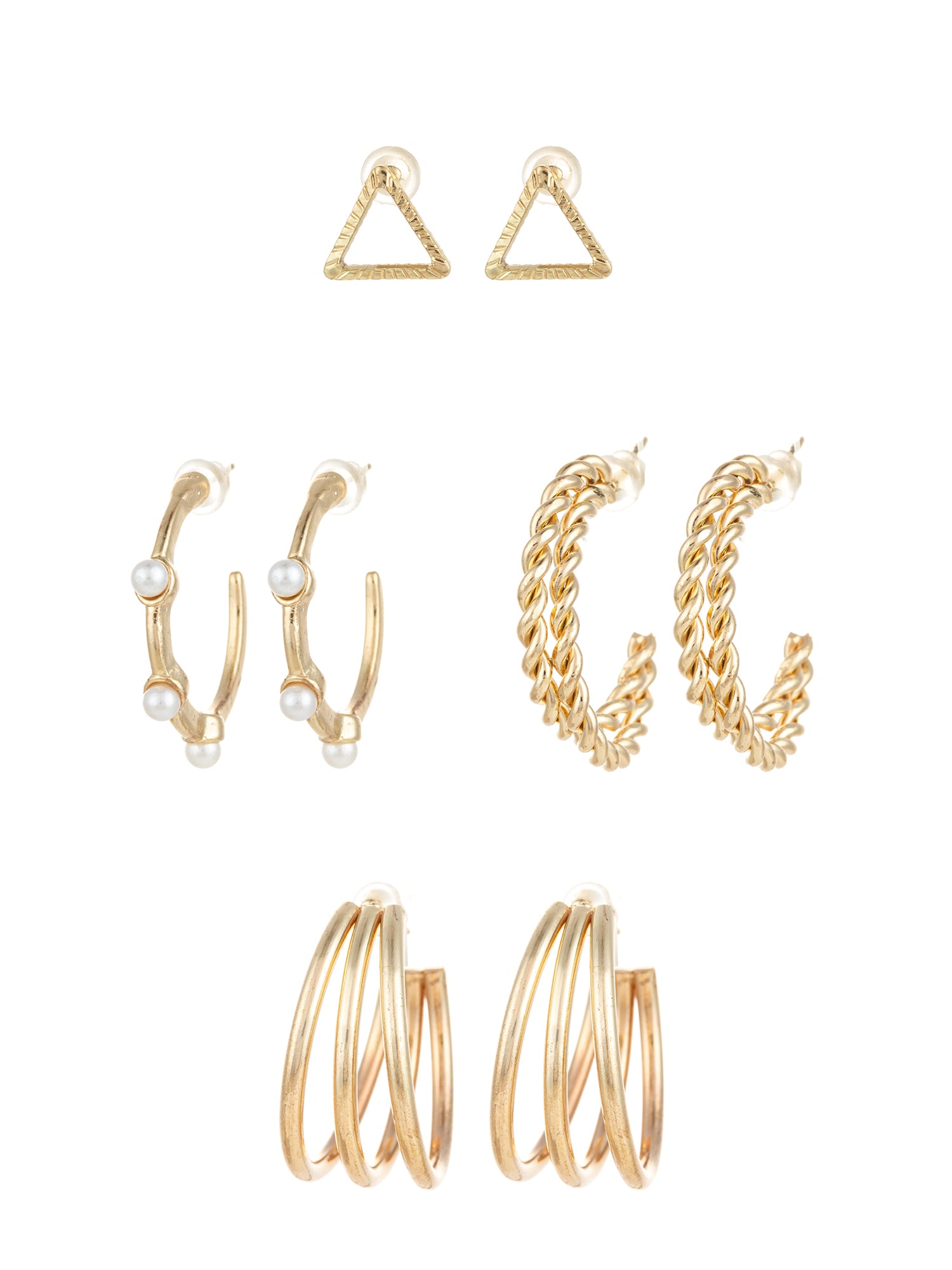 Aadita Gold Plated Textured Hoop and Pearl Stud Set | Aadita Jewelry