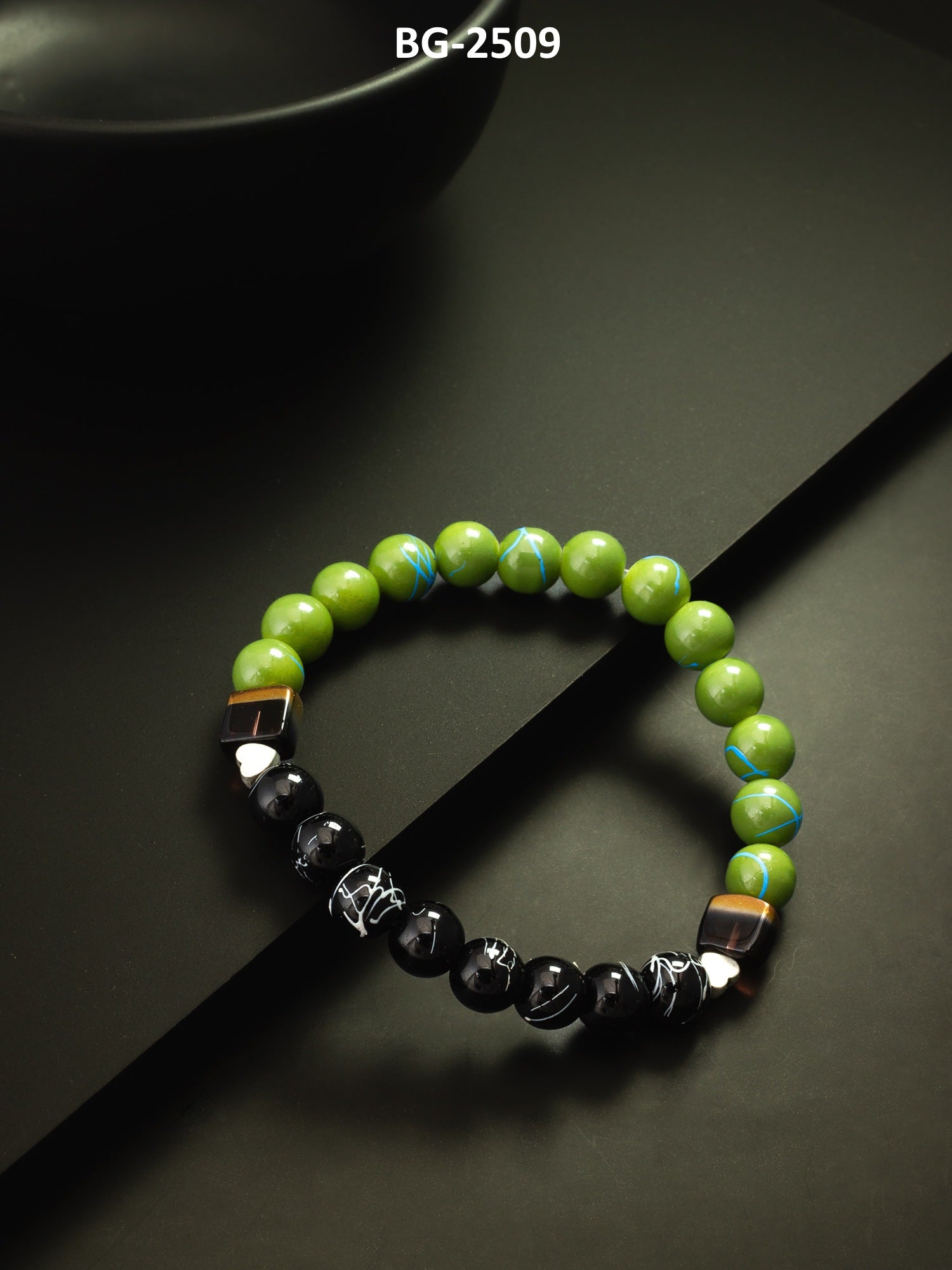 Dual Tone Green & Black Beaded Bracelet – View 4 | Aadita Jewelry
