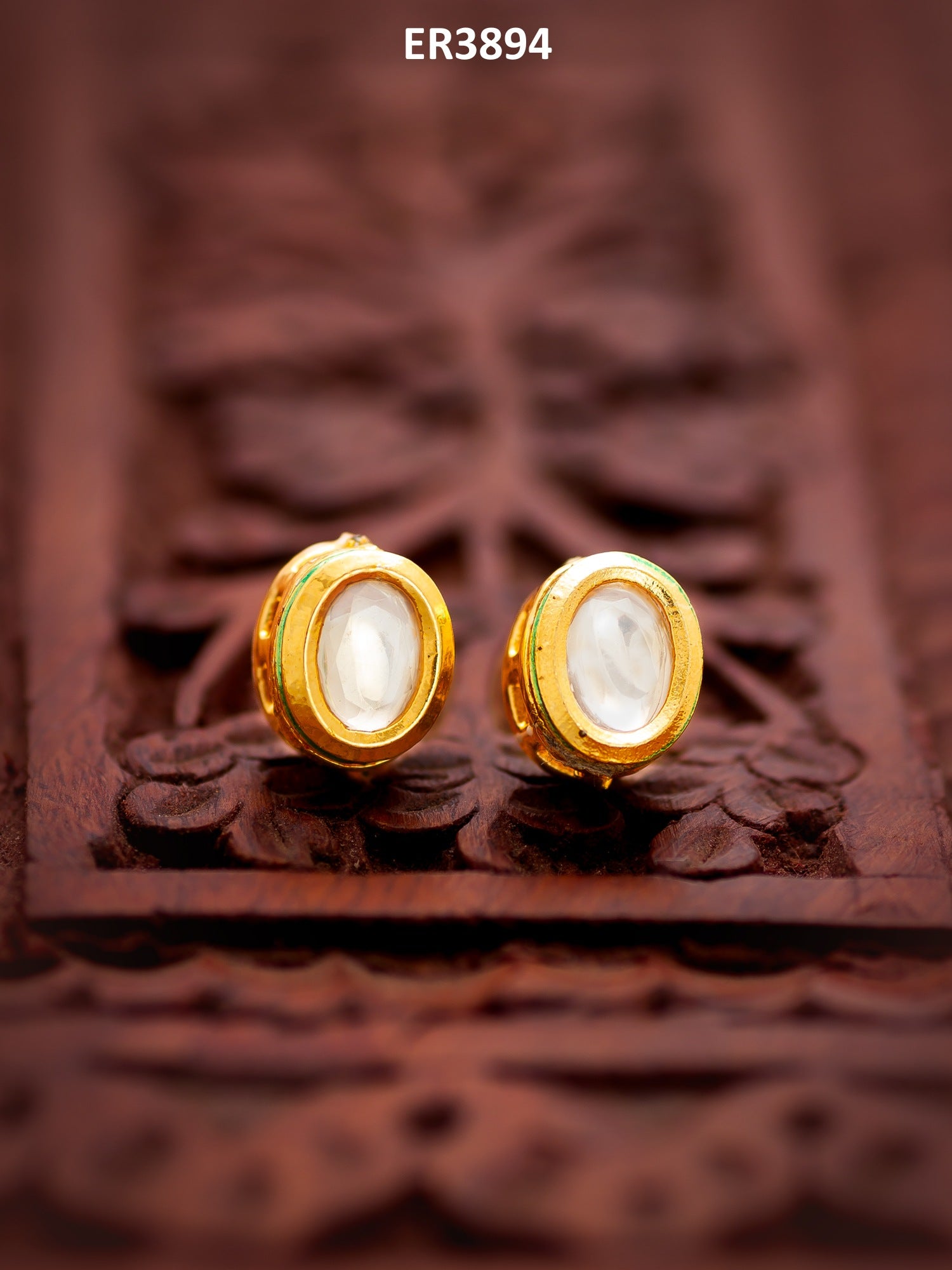 Traditional Gold-Plated Kundan Stud Earrings Round Minimal Design – View 5 | Aadita Jewelry