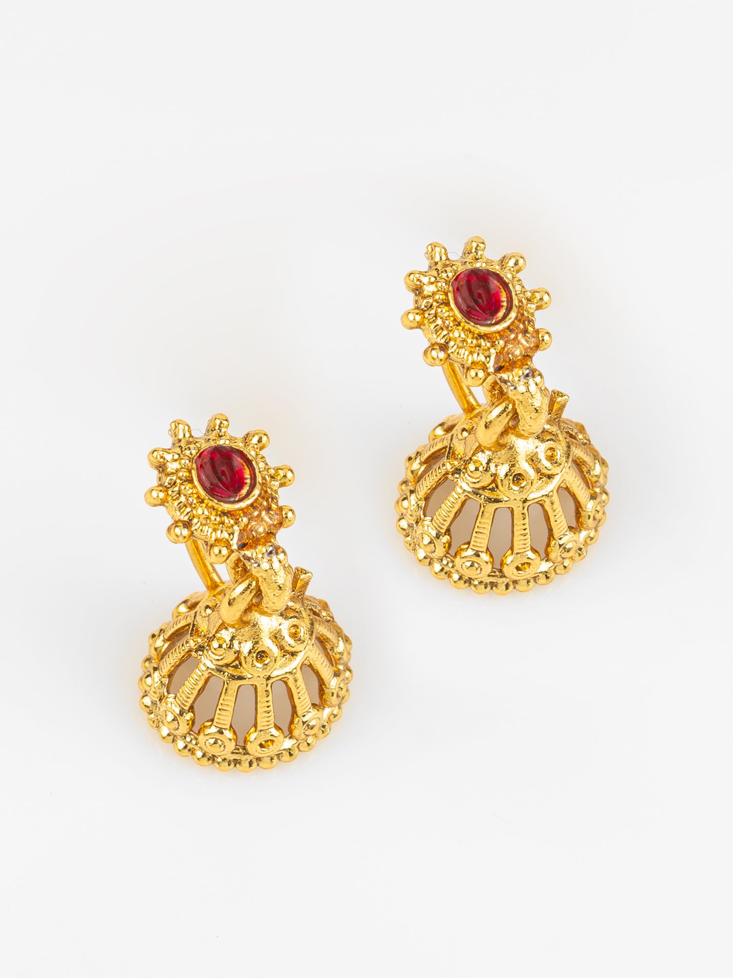 Gold Plated Red & Green Traditional Round and Teardrop Stone Necklace Set – View 2 | Aadita Jewelry
