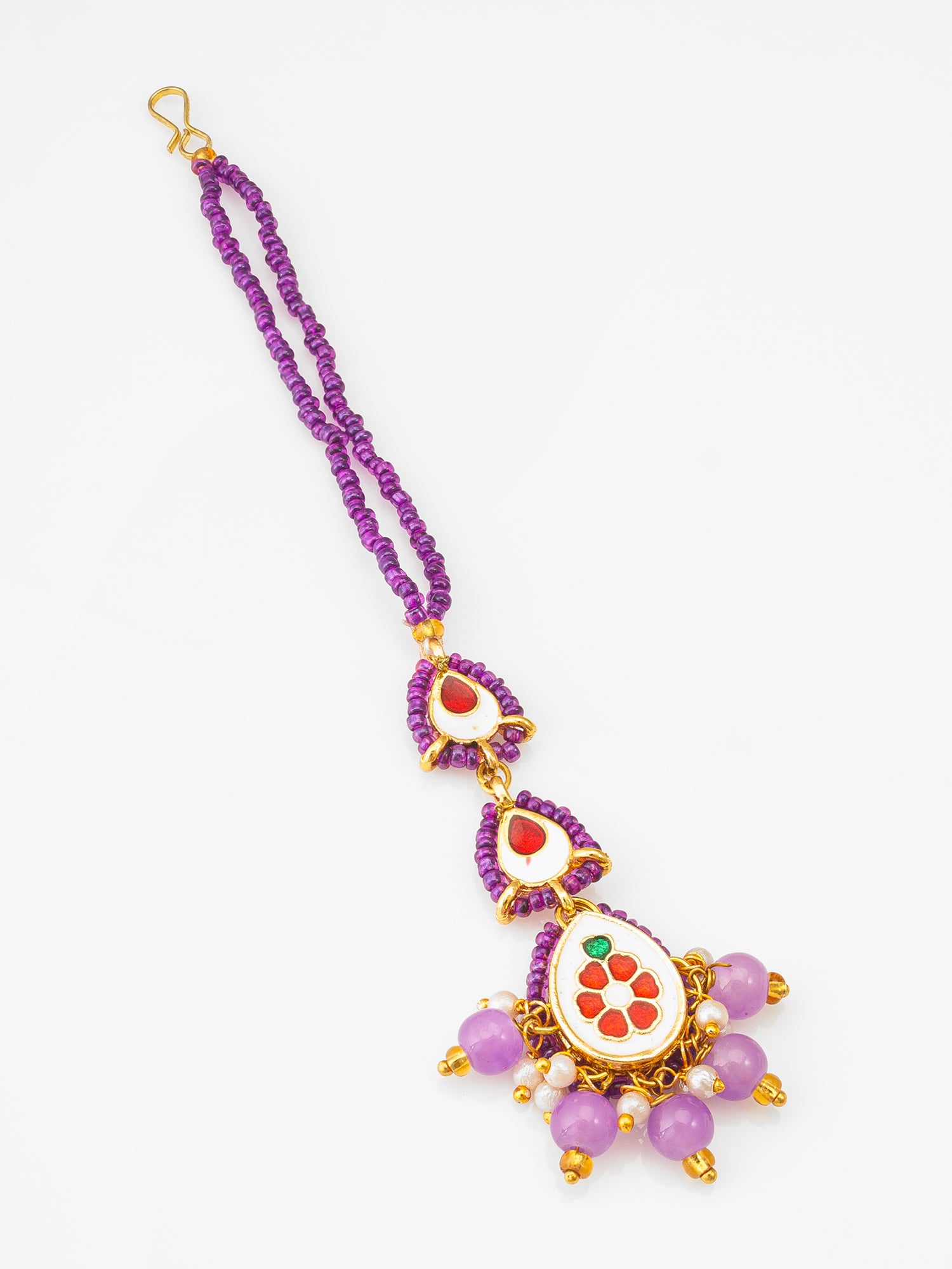 Pink Kundan Pearl Beaded Maang Tikka for Women – View 2 | Aadita Jewelry