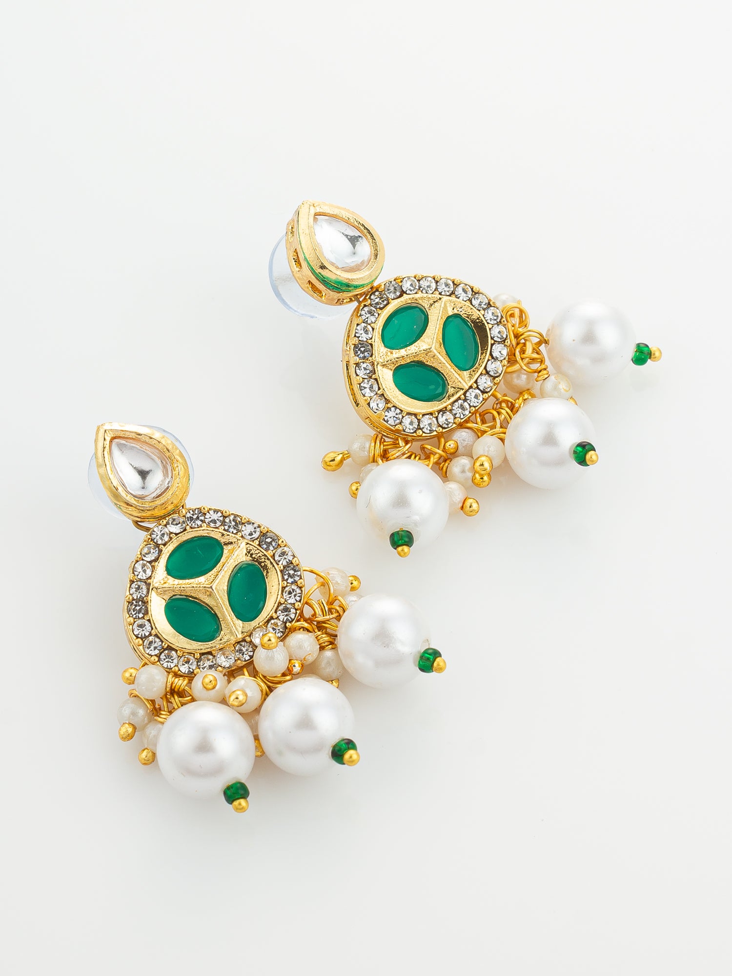 Green Bead Stranded Kundan Gold Plated Choker Necklace Set – View 2 | Aadita Jewelry