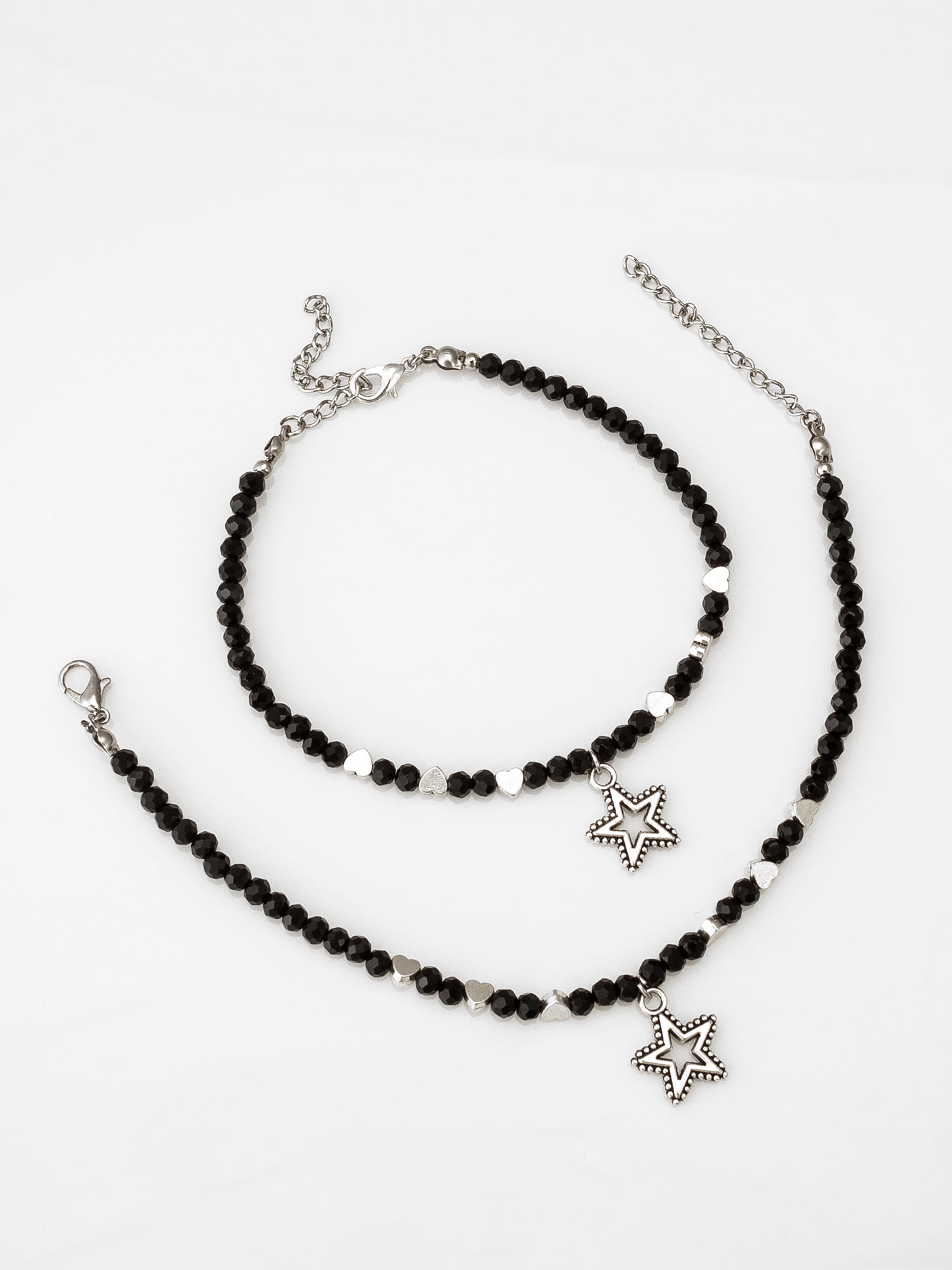 Black Crystal Bead Star Charm Anklet Set – View 2 | Aadita Jewelry
