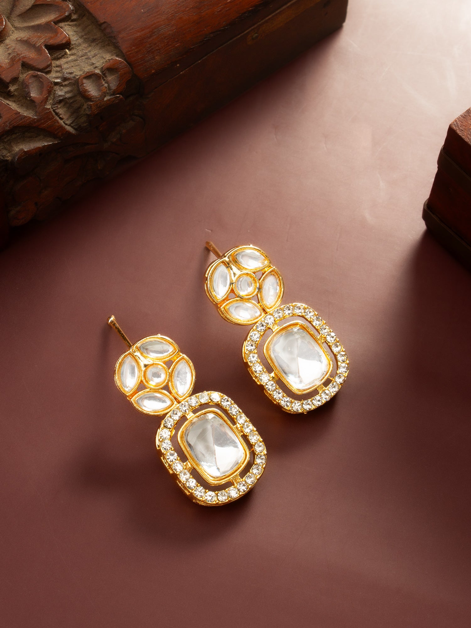 Geometric Crystal Statement Earrings – View 5 | Aadita Jewelry