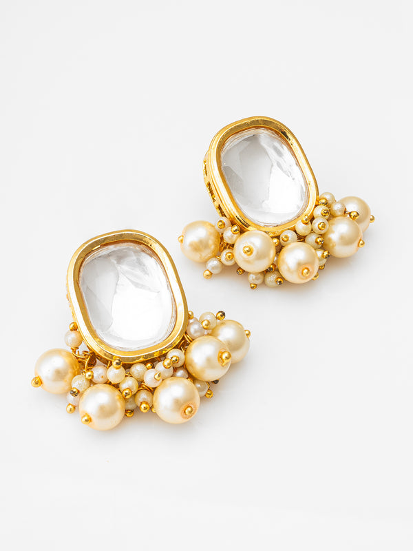 Classic Kundan Pearl Cluster Stud Earrings | Aadita Jewelry